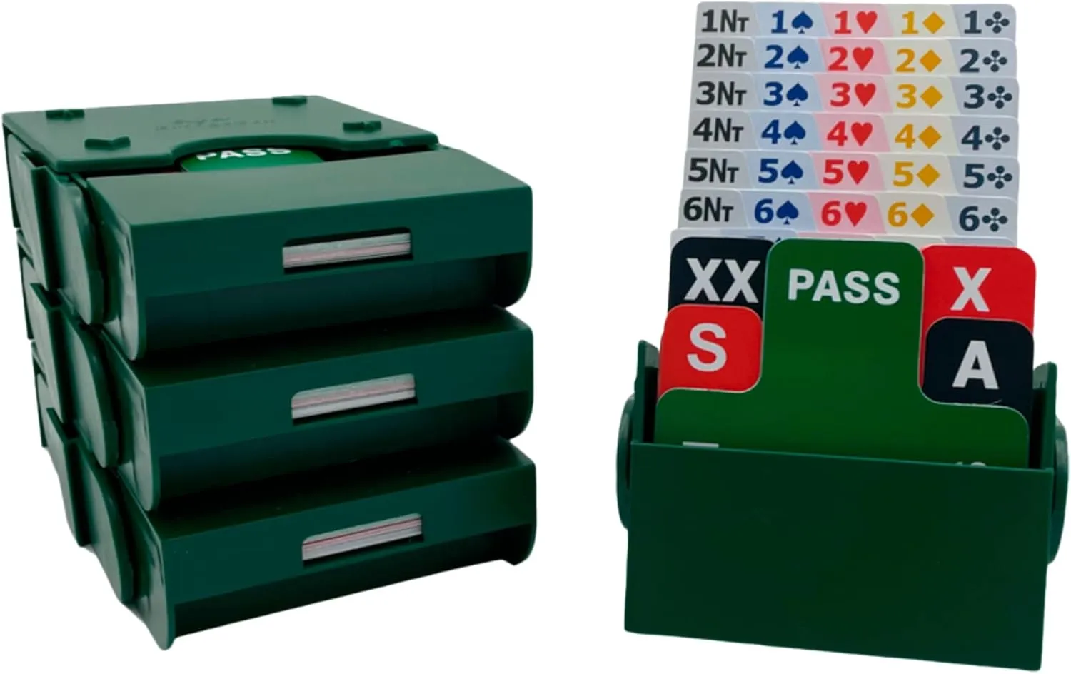 Baron Barclay - Super Bridge Boxes - Set of 4 Bidding Devices with Plastic Bidding Cards (Green)