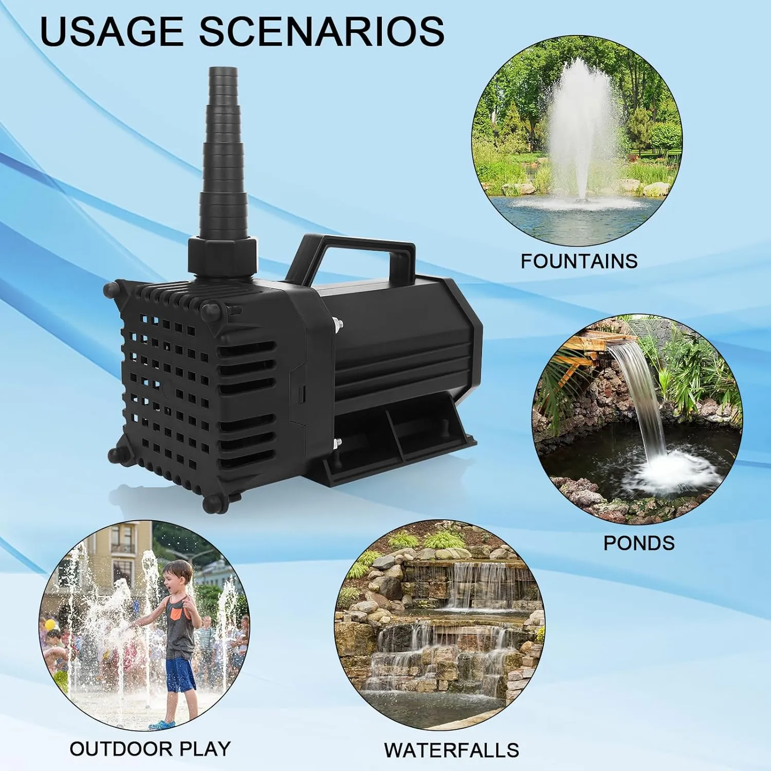 BARST 3000GPH Submersible Water Pump High Flow UL Certified Pond Pump Waterfall Pumps Submersible Outdoor Water Fountain Pump with Pump Barrier Bag (3000GPH-230W-BLACK)