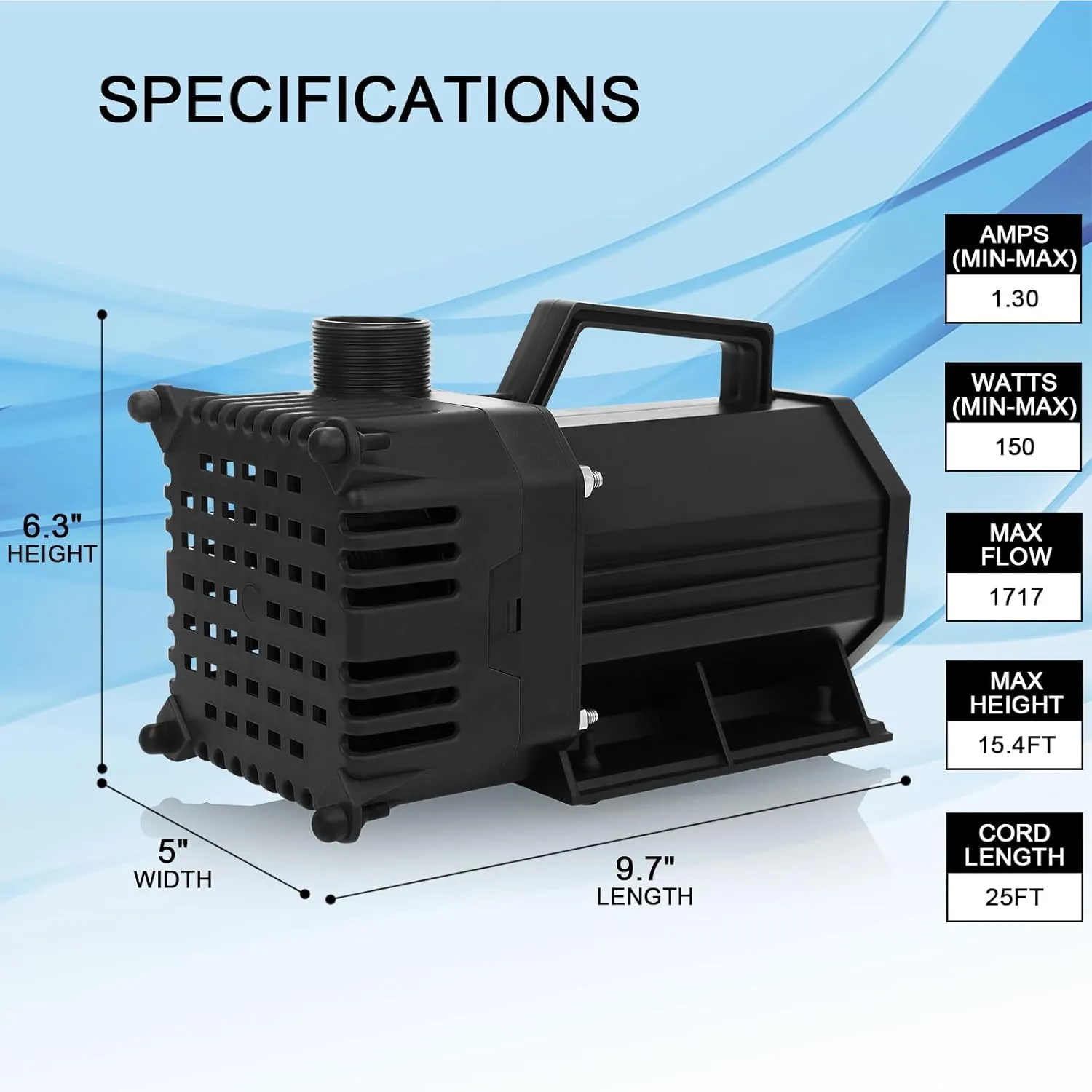BARST 3000GPH Submersible Water Pump High Flow UL Certified Pond Pump Waterfall Pumps Submersible Outdoor Water Fountain Pump with Pump Barrier Bag (3000GPH-230W-BLACK)