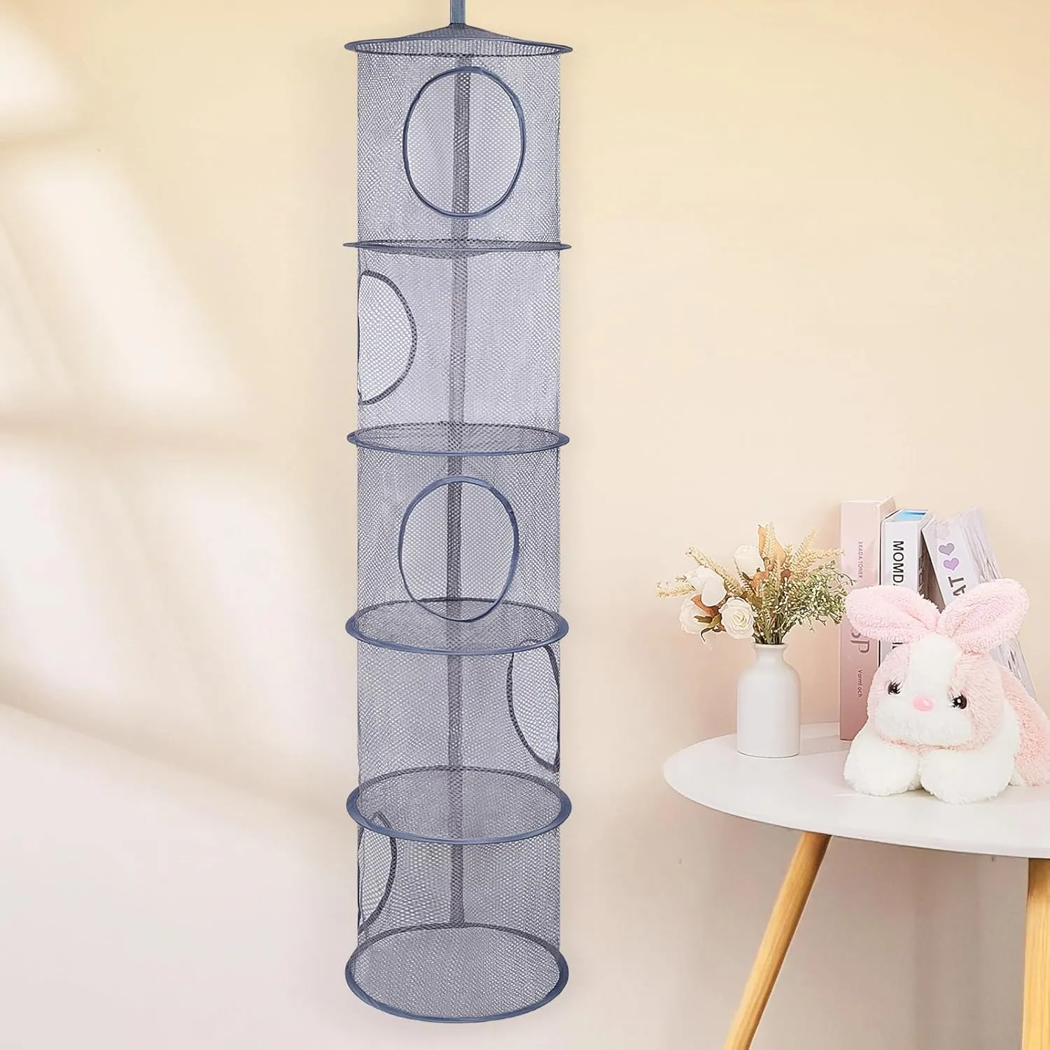 Basumee Stuffed Animals Net or Hammock 2 Pcs Stuffed Animals Storage Toy Net Hammock for Plushies Storage Organizer Mesh Kids Girls Room Decor, Gray, 5 Tiers