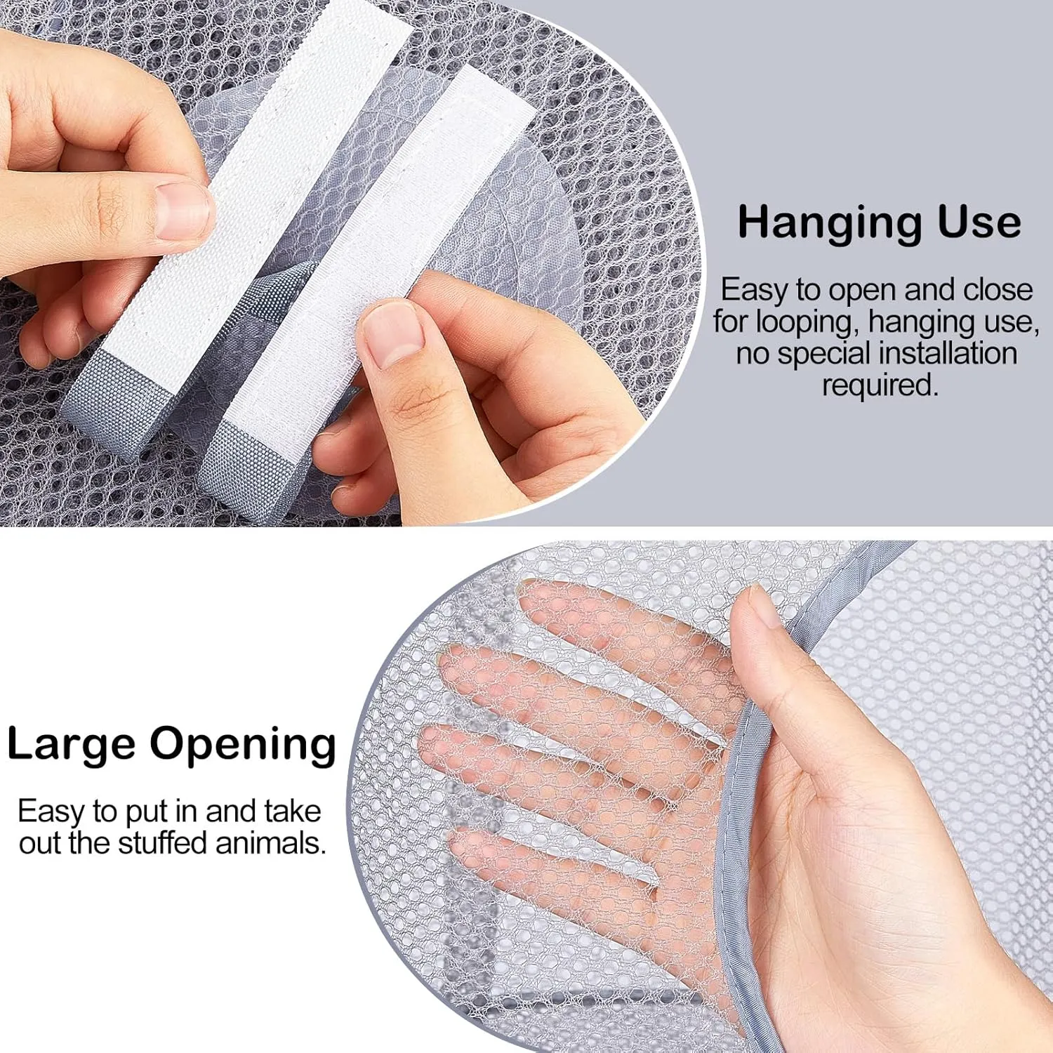 Basumee Stuffed Animals Net or Hammock 2 Pcs Stuffed Animals Storage Toy Net Hammock for Plushies Storage Organizer Mesh Kids Girls Room Decor, Gray, 5 Tiers