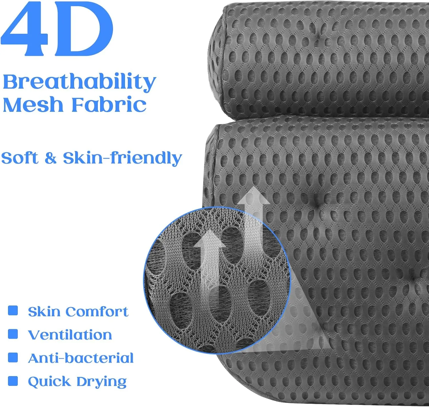Bath Pillow, Bathtub Pillow with Anti-Slip Suction Cups, 4D Mesh Soft Spa Bath Tub Pillow Headrest, Bath Pillows for Tub with Neck and Back Support Fits Bathtub Spa Tub Jacuzzi, Fathers Day Dad Gifts