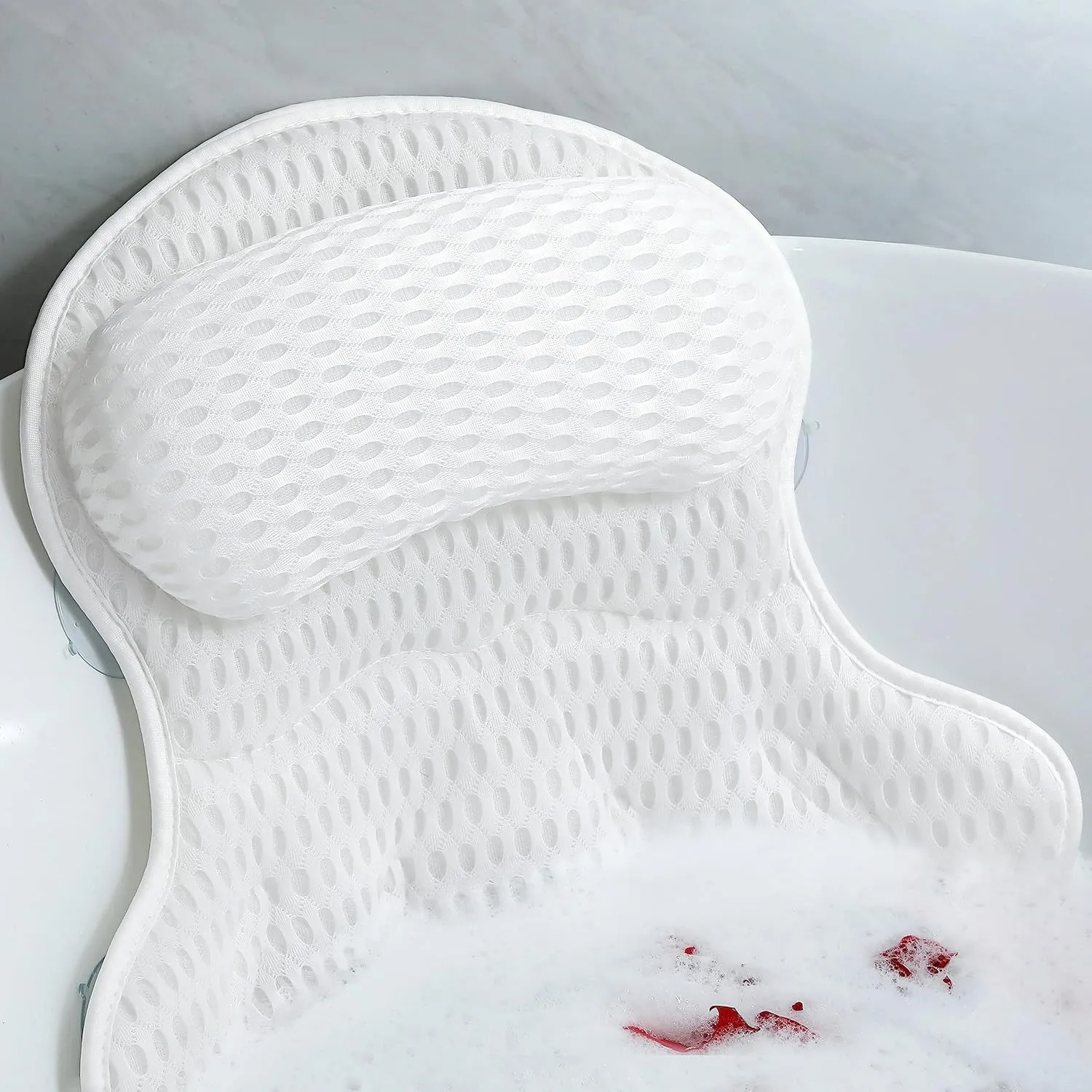 Bath Pillow Luxury Bathtub Pillow - Bath Pillows for Tub Neck and Back Support, Ergonomic Tub Pillow for Bath with 4D Air Mesh   6 Strong Suction Cups, Great Spa Gifts Bathtub Accessories