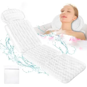 Bath Pillow Luxury Bathtub Pillow: Full Body Bath Pillows for Tub Neck and Back Support & Bathtub Pillow Washable with Comfort Soft 4D Air Mesh and 10 Powerful Suction Cups for Women Spa Relaxing