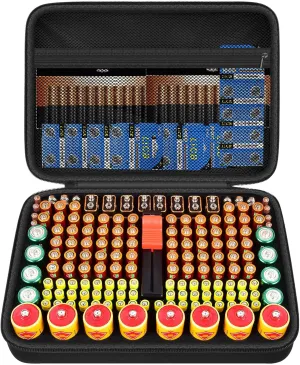 Battery Organizer Storage Case with Tester, Batteries Holder Box Carrying Container Bag, Garage Vault Organization Holds 162  Battery Variety Pack AA AAA AAAA C D 9V 3V Lithium(No Batteries) (Black)