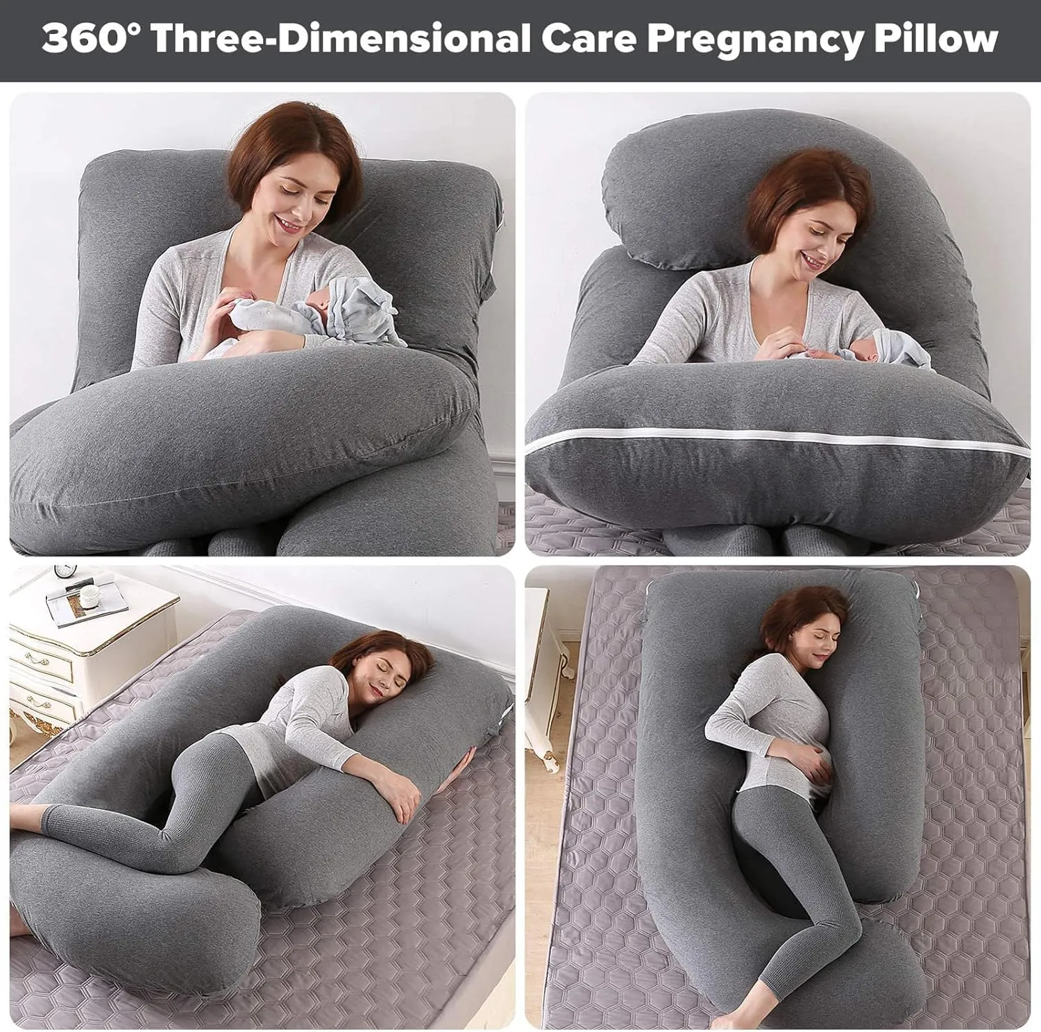 BATTOP Pregnancy Pillow for Sleeping, Full Body Pillow for Pregnancy Women with Removable Cover, 57 Inch Maternity Pillow, Support for Back, Legs, Belly, HIPS（Black Drey）