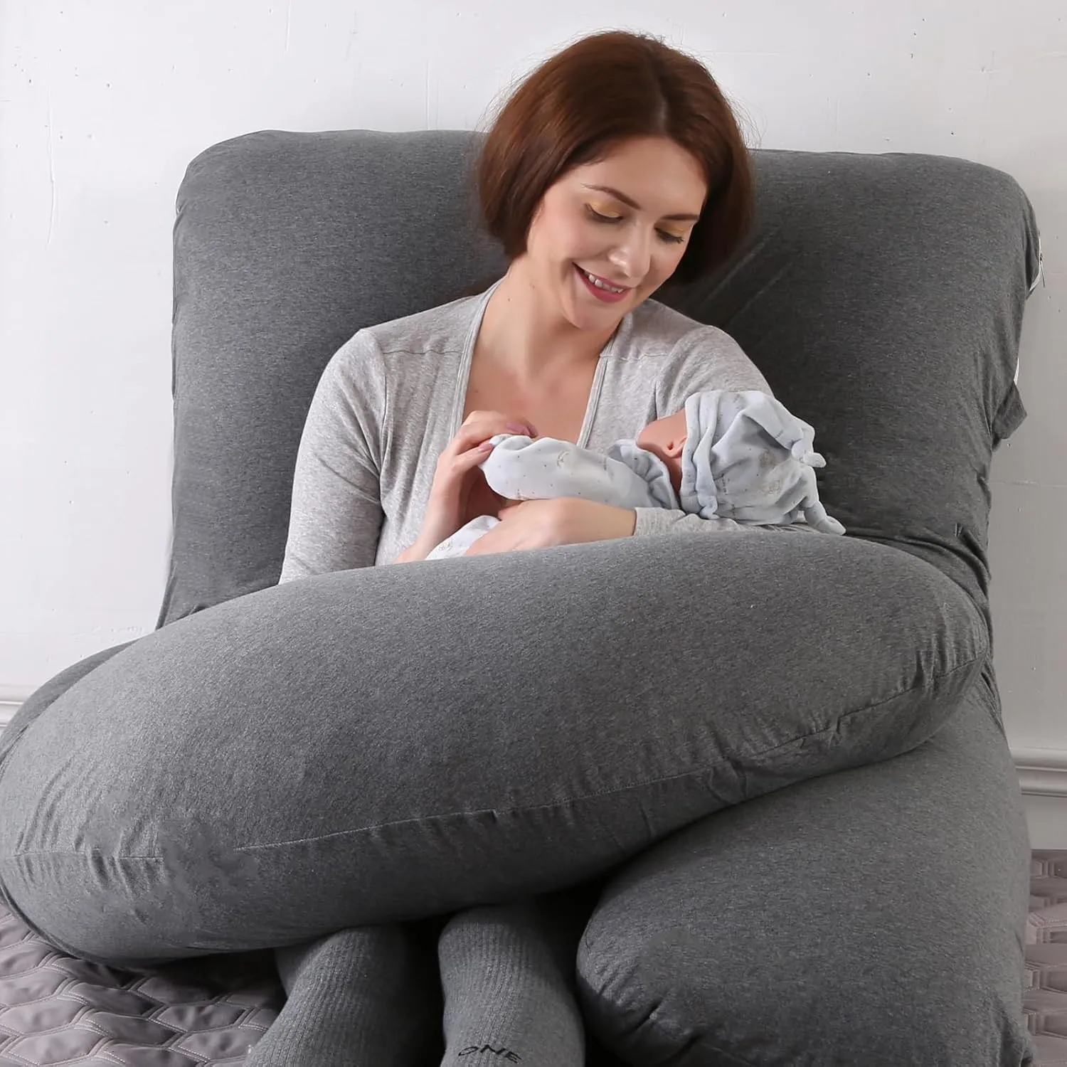 BATTOP Pregnancy Pillow for Sleeping, Full Body Pillow for Pregnancy Women with Removable Cover, 57 Inch Maternity Pillow, Support for Back, Legs, Belly, HIPS（Black Drey）