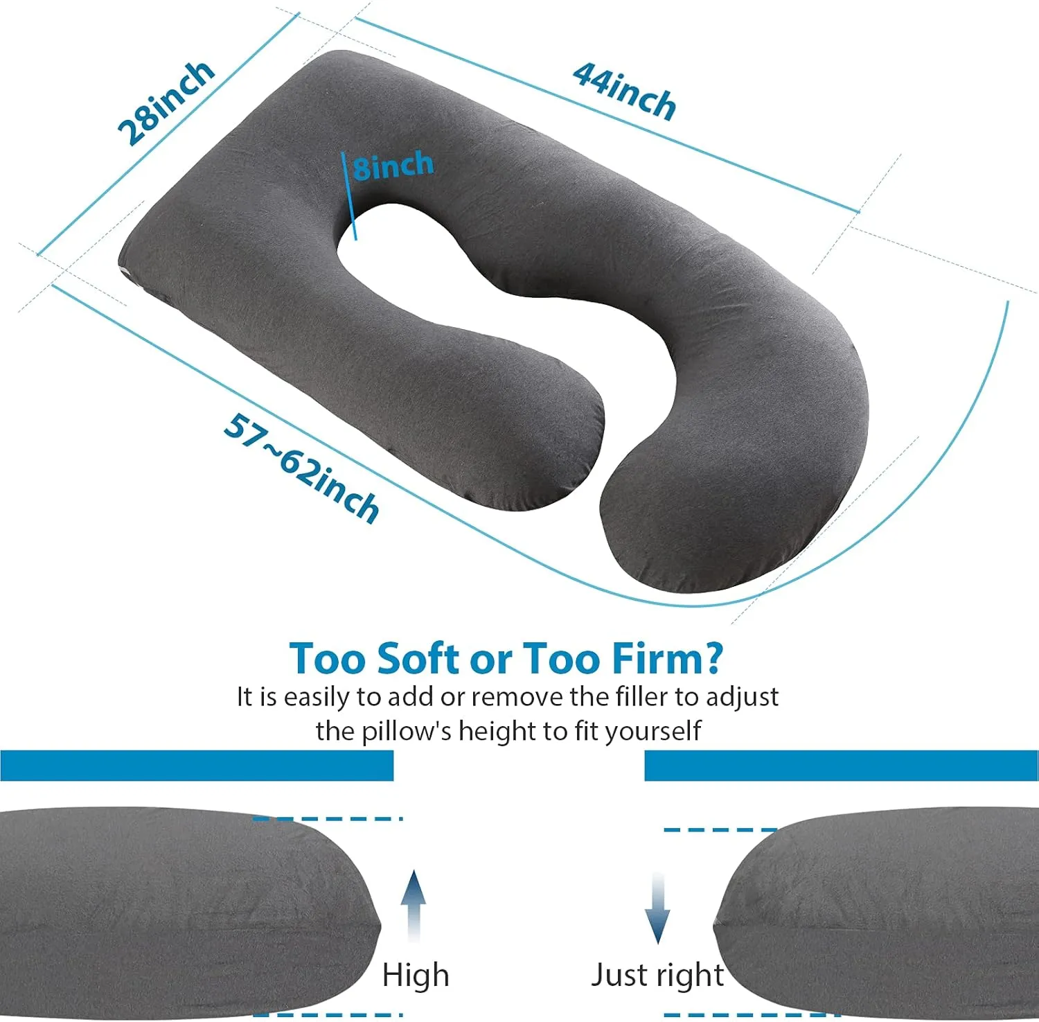 BATTOP Pregnancy Pillow for Sleeping, Full Body Pillow for Pregnancy Women with Removable Cover, 57 Inch Maternity Pillow, Support for Back, Legs, Belly, HIPS（Black Drey）
