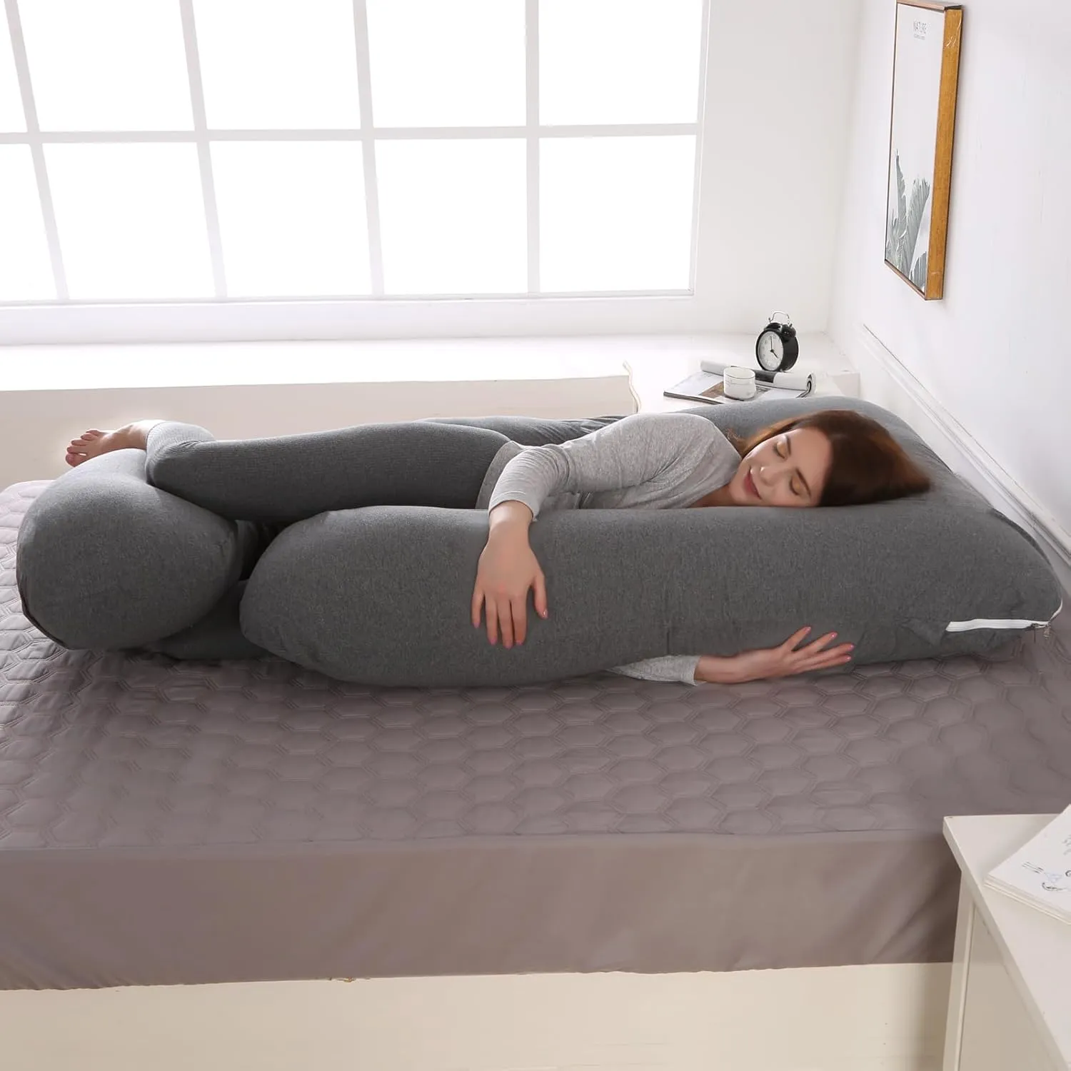 BATTOP Pregnancy Pillow for Sleeping, Full Body Pillow for Pregnancy Women with Removable Cover, 57 Inch Maternity Pillow, Support for Back, Legs, Belly, HIPS（Black Drey）