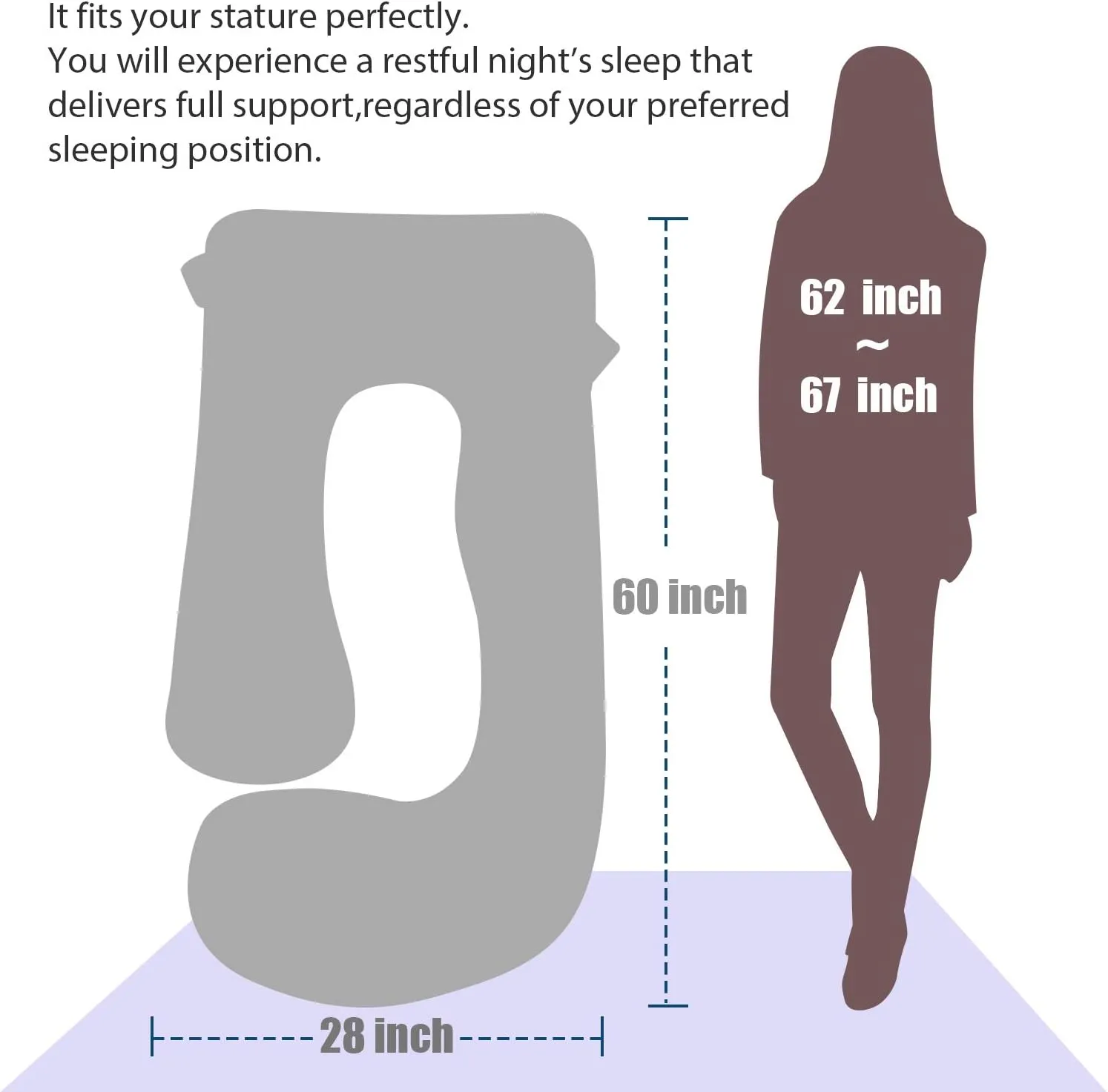 BATTOP Pregnancy Pillow for Sleeping, Full Body Pillow for Pregnancy Women with Removable Cover, 57 Inch Maternity Pillow, Support for Back, Legs, Belly, HIPS（Black Drey）
