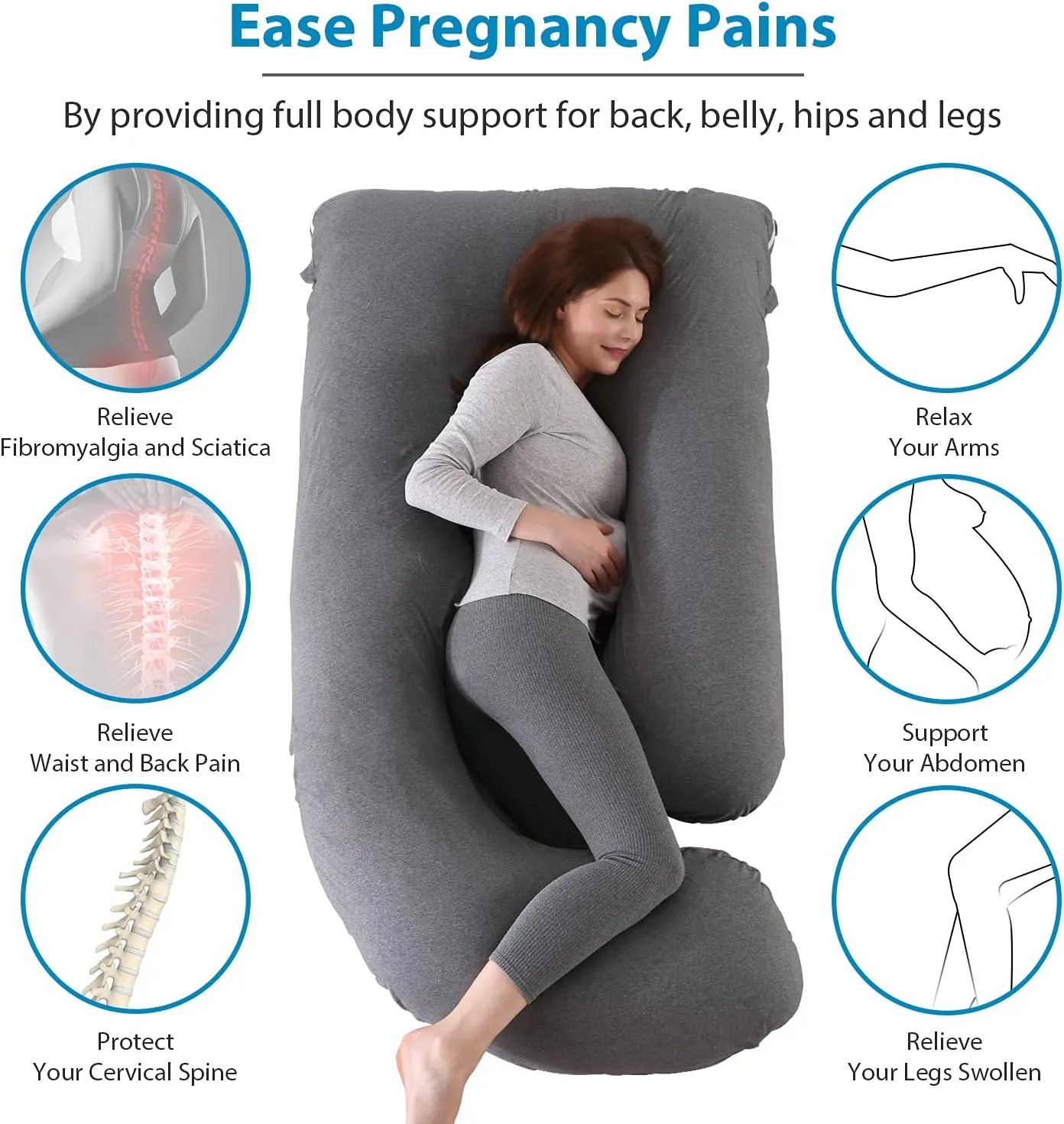 BATTOP Pregnancy Pillow for Sleeping, Full Body Pillow for Pregnancy Women with Removable Cover, 57 Inch Maternity Pillow, Support for Back, Legs, Belly, HIPS（Black Drey）