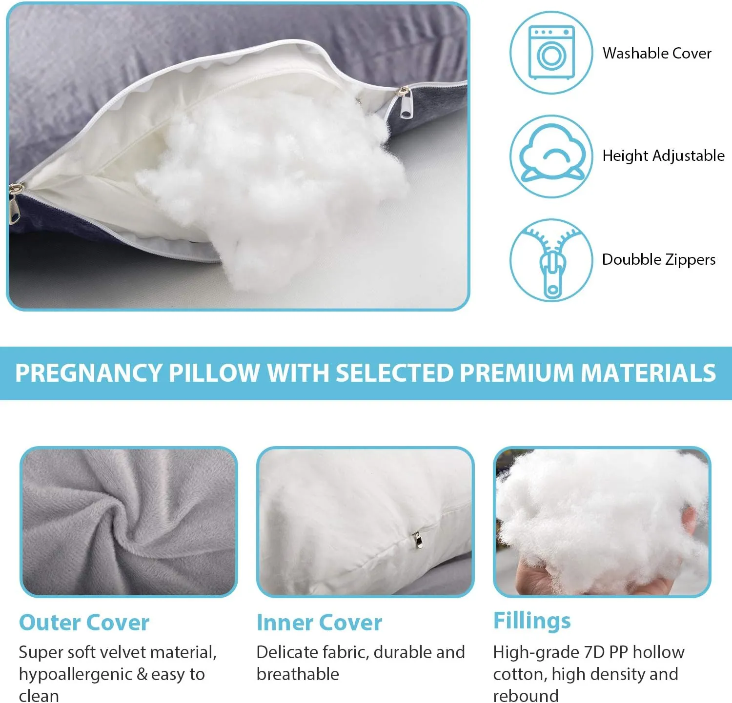 BATTOP Pregnancy Pillow for Sleeping,Full Body Maternity Pillow with Removable Washable Cover,Support for Back,HIPS,Legs,Belly for Pregnant Women