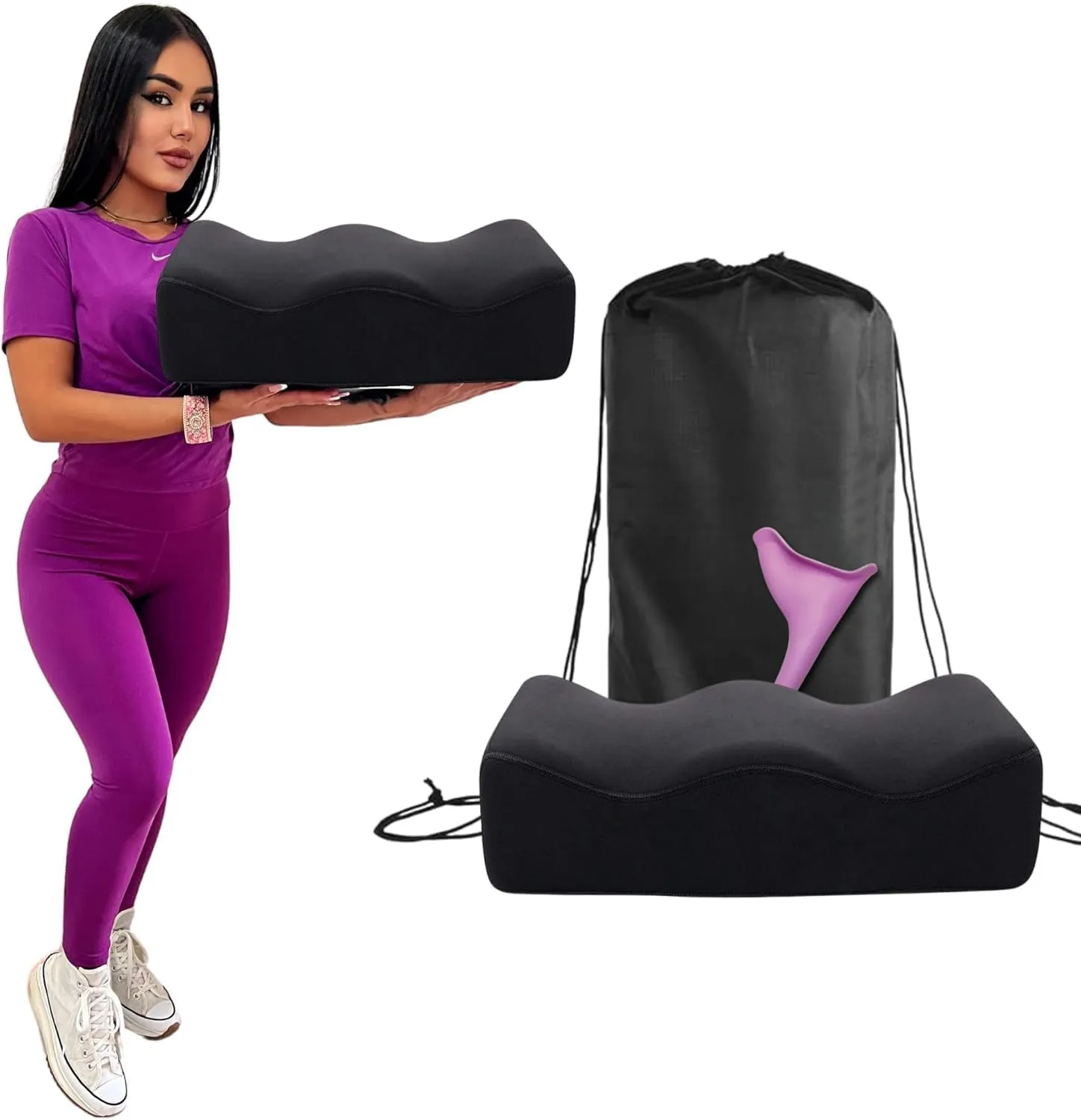 BBL Pillow After Surgery Sitting, Soft Butt Cushion for Long Sitting with Drawstring Bag and Female Urinal, BBL Brazilian Butt Lift Booty Pillow, BBL Post Surgery Supplies Seat Cushion
