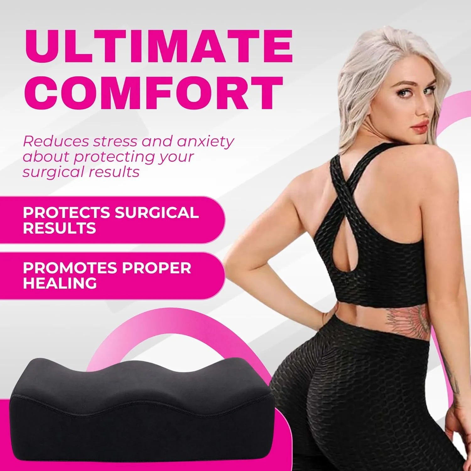 BBL Pillow After Surgery Sitting, Soft Butt Cushion for Long Sitting with Drawstring Bag and Female Urinal, BBL Brazilian Butt Lift Booty Pillow, BBL Post Surgery Supplies Seat Cushion