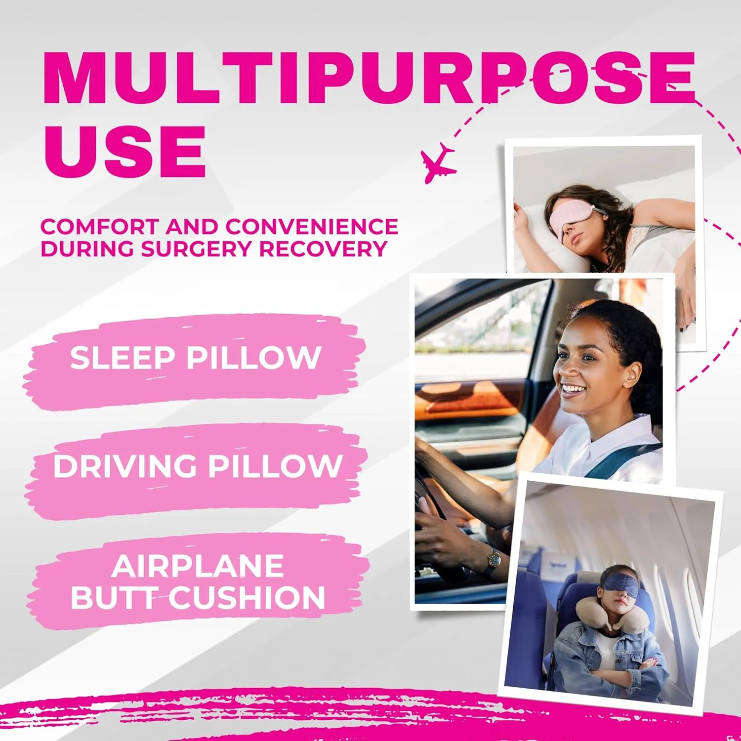 BBL Pillow After Surgery Sitting, Soft Butt Cushion for Long Sitting with Drawstring Bag and Female Urinal, BBL Brazilian Butt Lift Booty Pillow, BBL Post Surgery Supplies Seat Cushion
