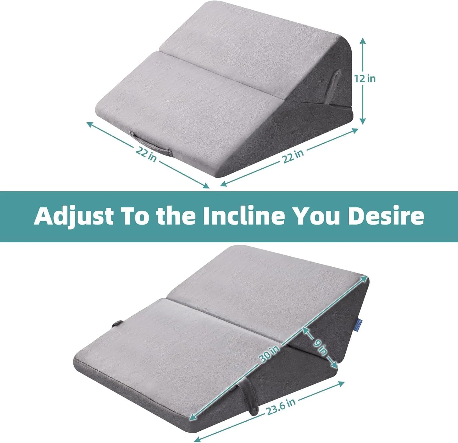 BDEUS Bed Wedge Pillow for Sleeping, Memory Foam Adjustable 9&12 Inch Incline, Wedge Pillow for Back Support and Leg Elevation Reading