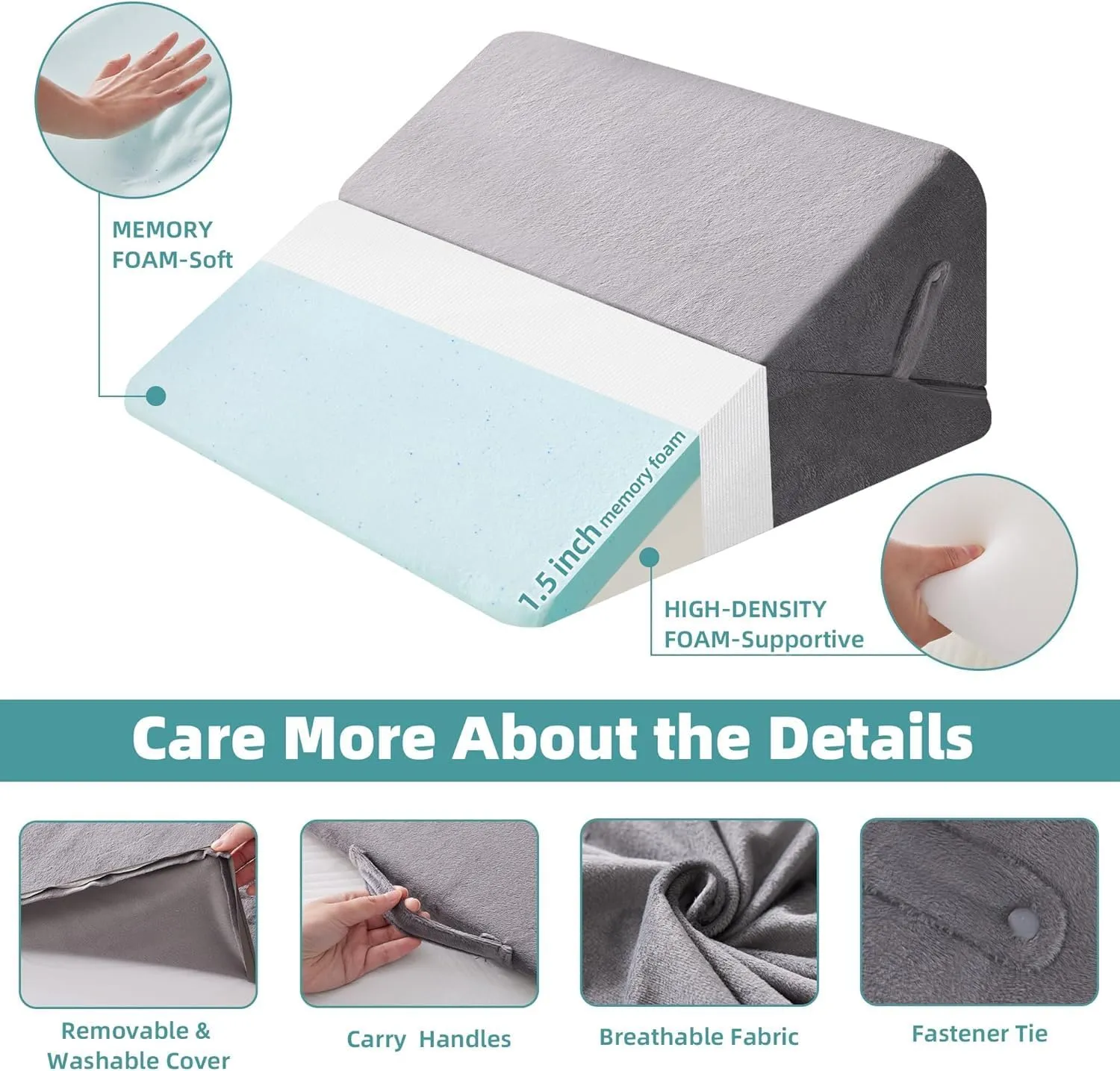 BDEUS Bed Wedge Pillow for Sleeping, Memory Foam Adjustable 9&12 Inch Incline, Wedge Pillow for Back Support and Leg Elevation Reading