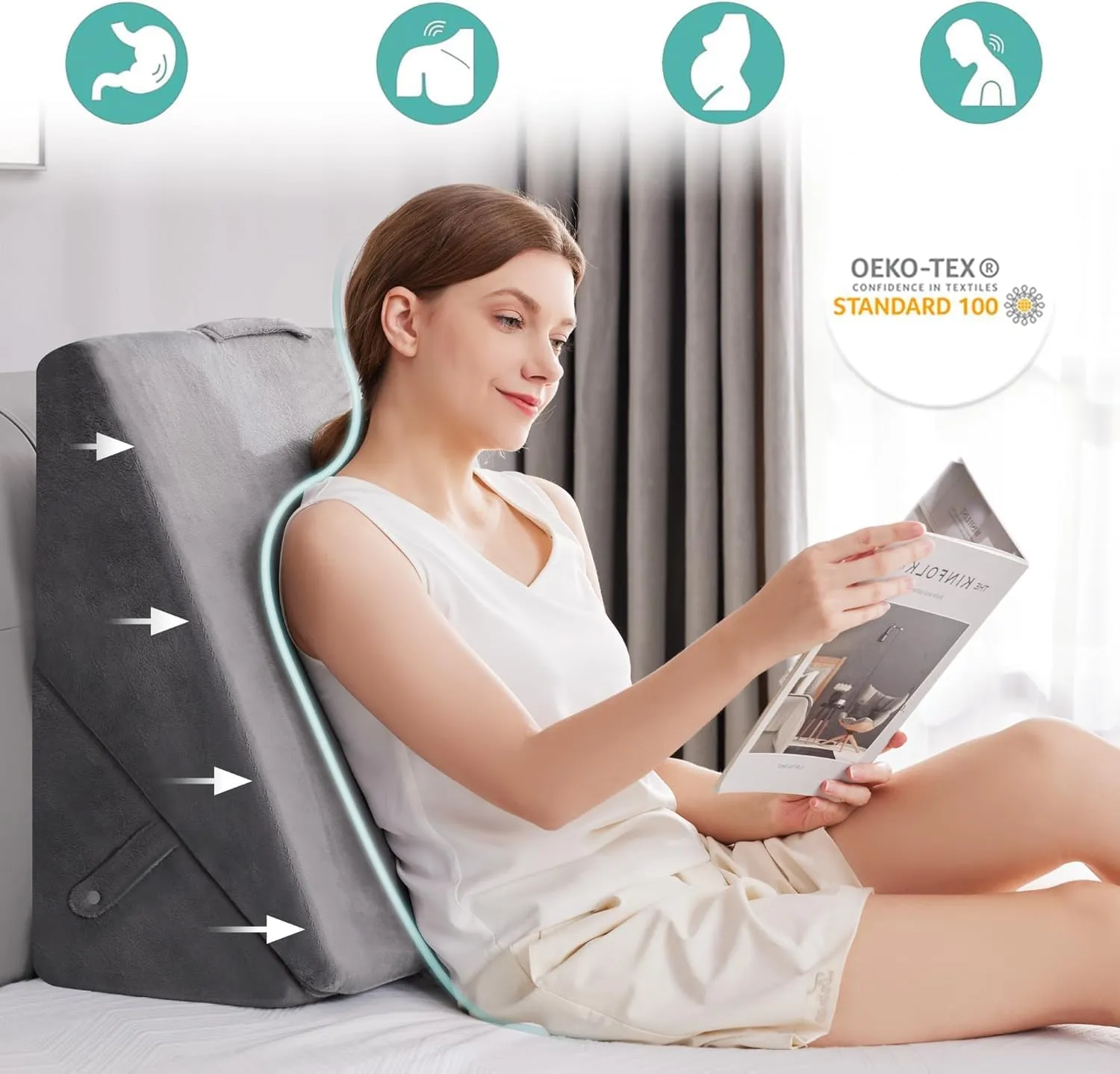 BDEUS Bed Wedge Pillow for Sleeping, Memory Foam Adjustable 9&12 Inch Incline, Wedge Pillow for Back Support and Leg Elevation Reading