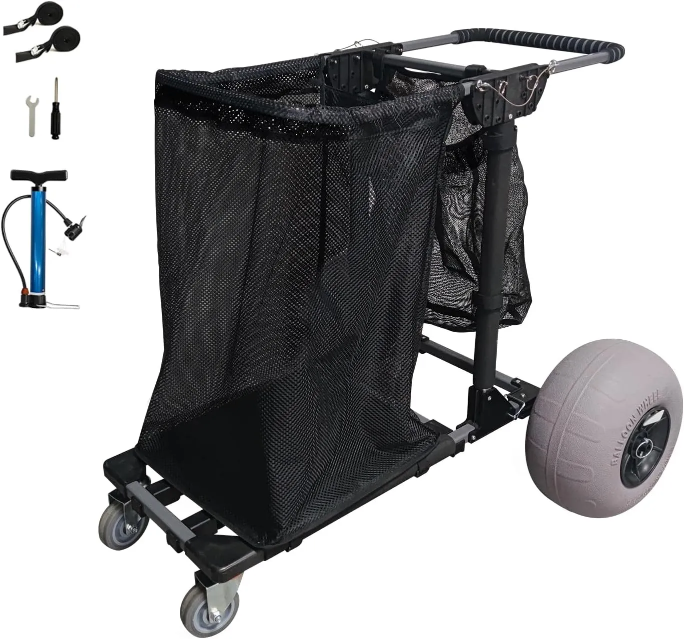 Beach Cart Foldable Fishing Trolley with 12 inch Balloon Wheels for Sand All-Terrain