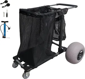 Beach Cart Foldable Fishing Trolley with 12 inch Balloon Wheels for Sand All-Terrain
