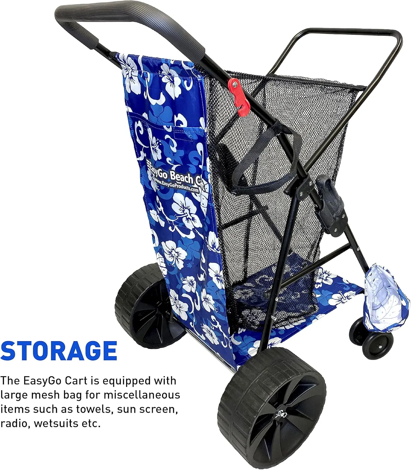 Beach Cart Heavy Duty Folding Ocean Utility Wagon Large Sand Wheels Holds 4 Folding Chairs Storage Pouch Umbrella Holder – Flower Pattern