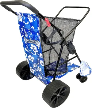 Beach Cart Heavy Duty Folding Ocean Utility Wagon Large Sand Wheels Holds 4 Folding Chairs Storage Pouch Umbrella Holder – Flower Pattern