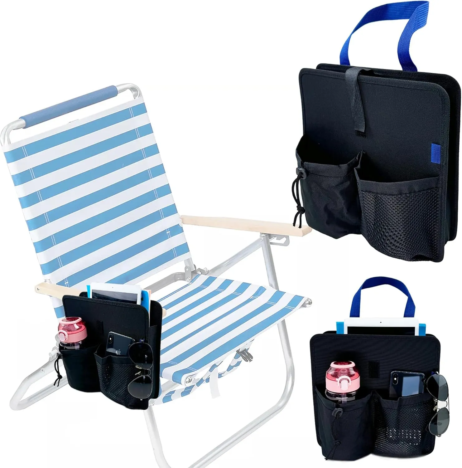 Beach Chair Cup Holder, Camping Chair Side Hanging Organizer Pouch, Chair Armrest Side Caddy Pocket Attachment for Water Bottle, Tumbler, Tablet, Snacks