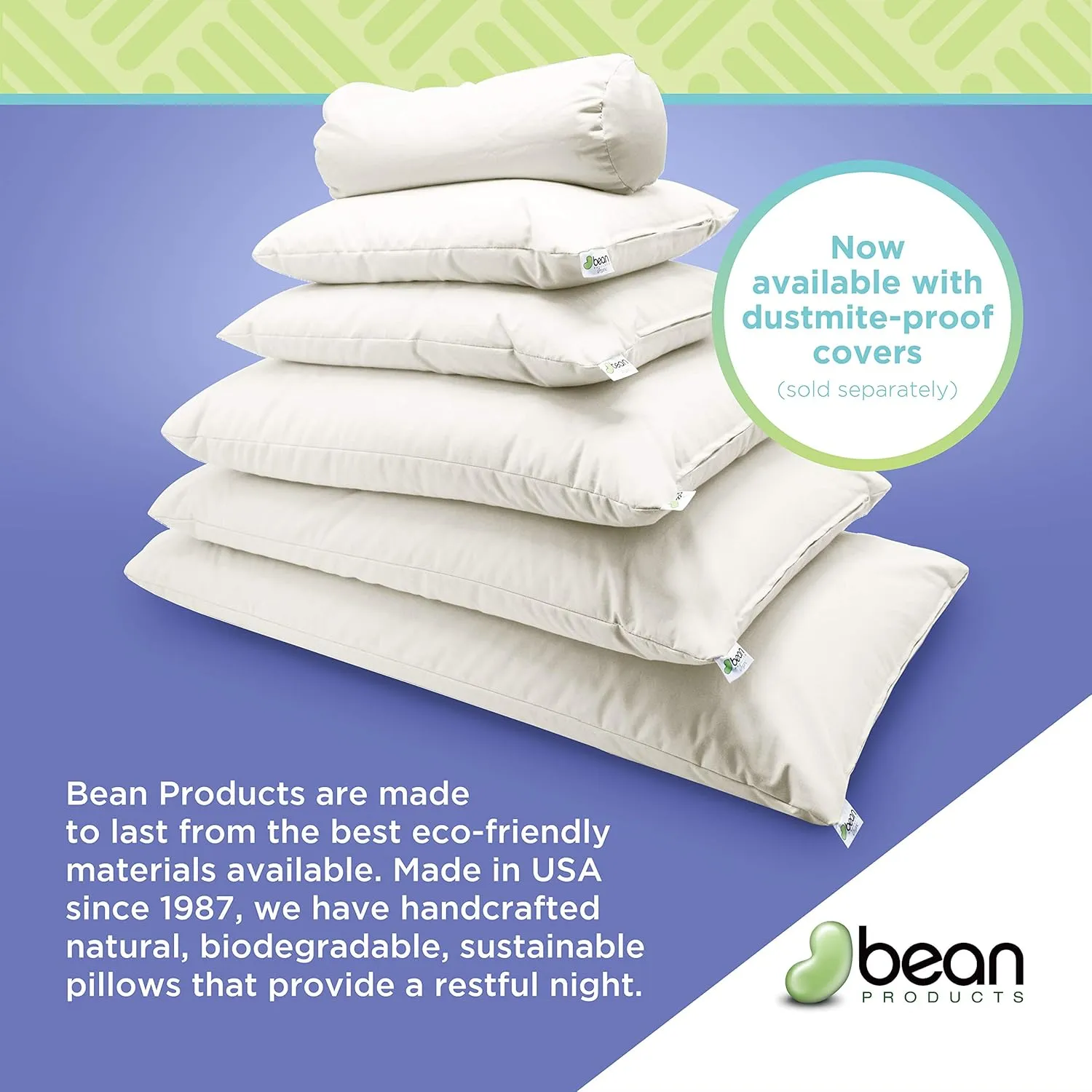 Bean Products 20" x 36" King Bed Pillow for Sleeping – Organic Millet Fill with Organic Cotton Fabric, Soft Head Pillow – Eco-Friendly, Breathable, and Durable Sleep Aid, Made in The USA