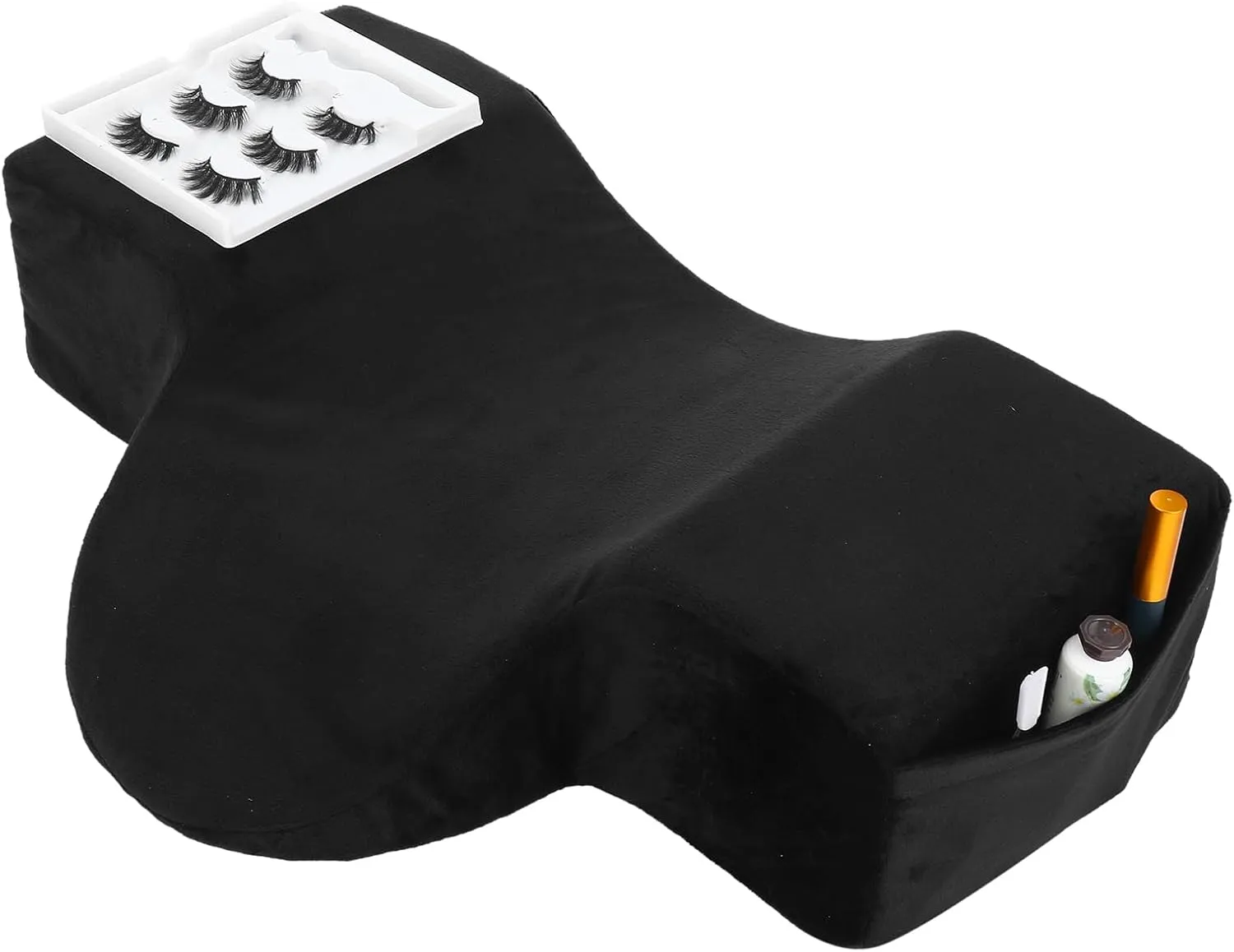 Beauty Salon Lashing Pillow,Comfortable Velvet Memory Foam Eyelash Extension Pillow,Ergonomic Neck Pillow,Protect The Neck When Used for Lash Extension Grafting Make Up(Black)
