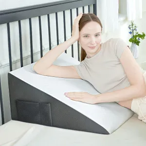Bed Wedge Pillow, 10" 24" 24" Triangle Pillow Wedge, Cooling Memory Foam Top, Elevated Support Wedge Pillow for Relieving Acid Reflux, Heartburn, Snoring and GERD