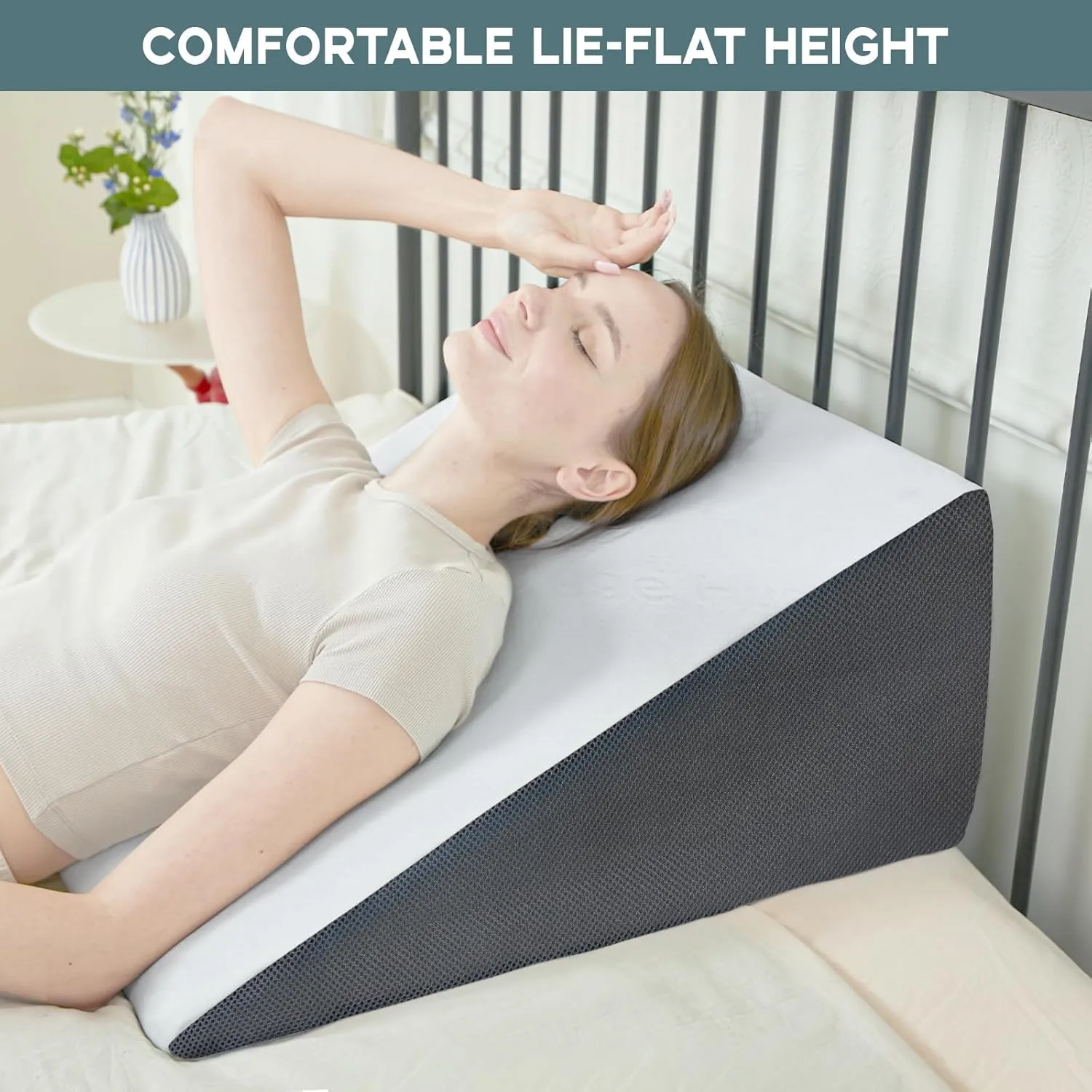 Bed Wedge Pillow, 10" 24" 24" Triangle Pillow Wedge, Cooling Memory Foam Top, Elevated Support Wedge Pillow for Relieving Acid Reflux, Heartburn, Snoring and GERD