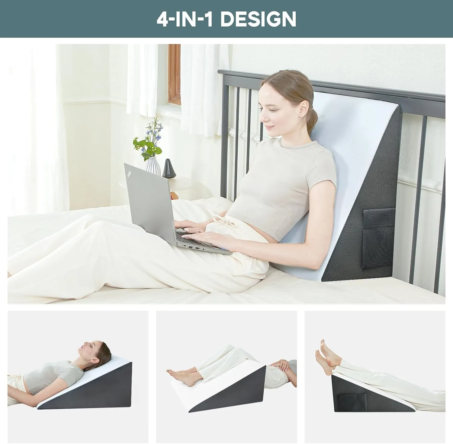 Bed Wedge Pillow, 10" 24" 24" Triangle Pillow Wedge, Cooling Memory Foam Top, Elevated Support Wedge Pillow for Relieving Acid Reflux, Heartburn, Snoring and GERD