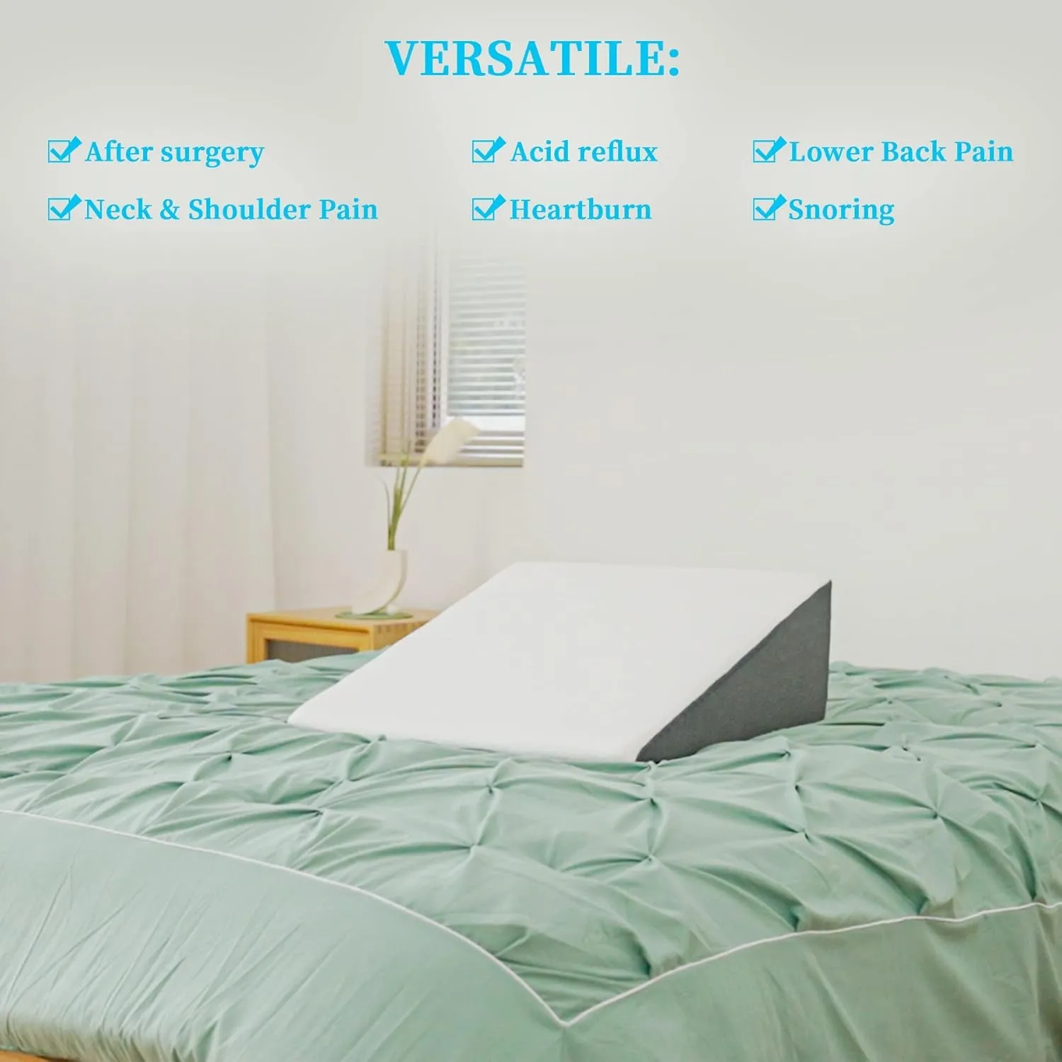 Bed Wedge Pillow for Sleeping, 8" 24" 24" Triangle Pillow Wedge, Cooling Memory Foam Top, Elevated Support Wedge Pillow - Removable Washable Cover