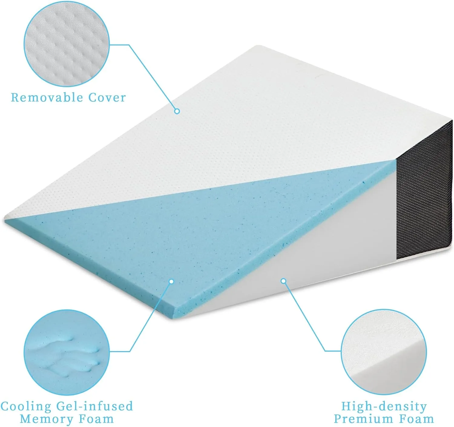 Bed Wedge Pillow for Sleeping, 8" 24" 24" Triangle Pillow Wedge, Cooling Memory Foam Top, Elevated Support Wedge Pillow - Removable Washable Cover