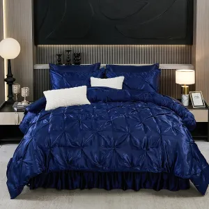Bedbay Luxury Satin Comforter Set King Size 10 Pcs,Pinch Pleat Bedding Set,King Bed in a Bag Set,Navy Blue Satin Bed Sheets with Comforter,Bed Skirt,Flat Sheet,Fitted Sheet,Decorative Pillowcases
