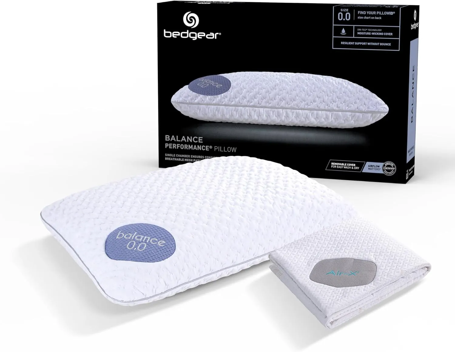 Bedgear Balance Size 0.0 Pillow & Dri-Tec Protector - Queen Size - Sleep Essentials Bundle