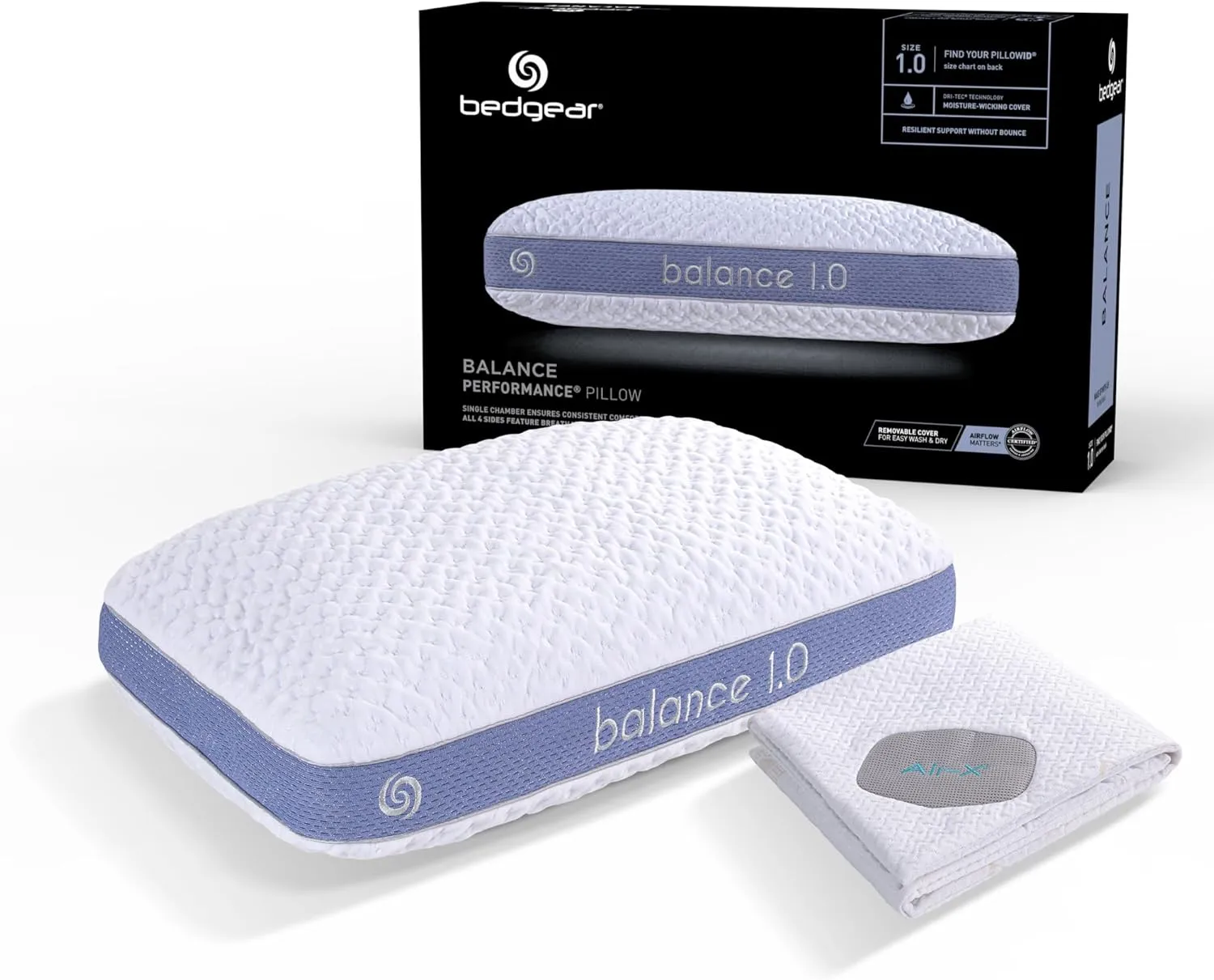 Bedgear Balance Size 1.0 Pillow & Dri-Tec Protector - Queen Size - Sleep Essentials Bundle