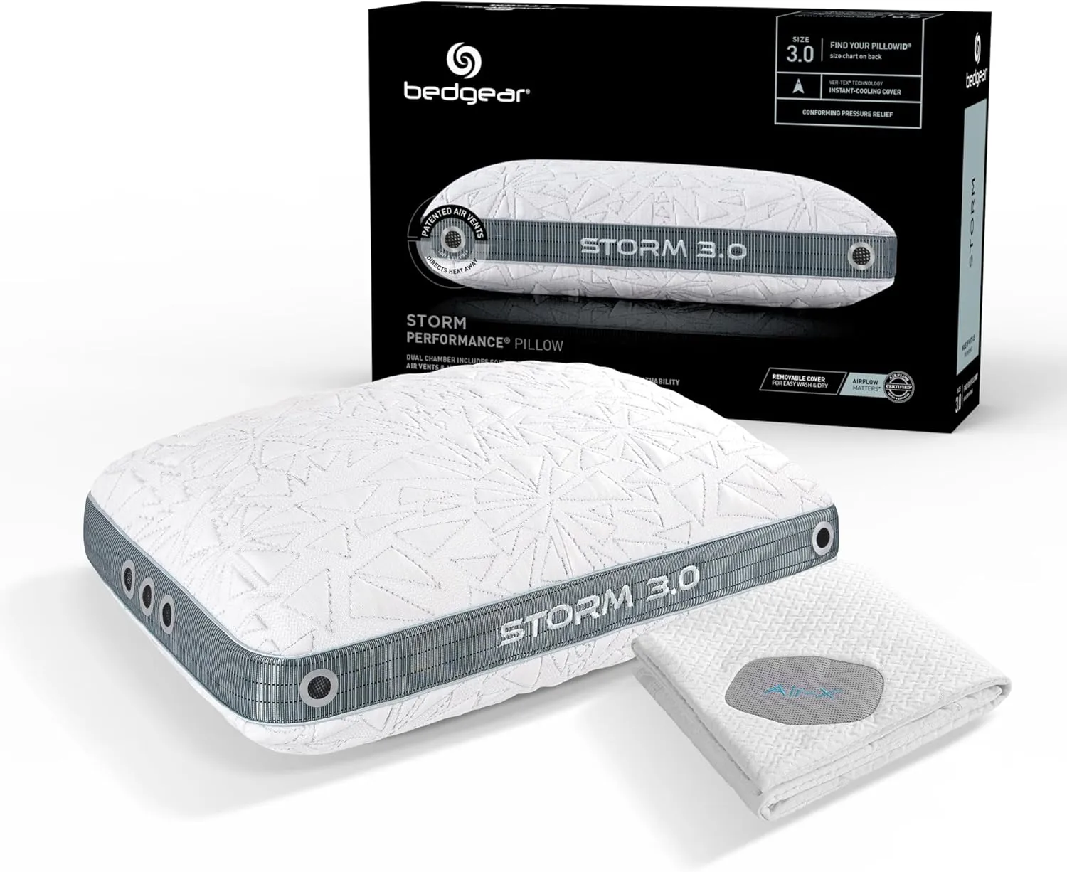 Bedgear Storm Size 3.0 Pillow & Dri-Tec Protector - Queen Size - Sleep Essentials Bundle