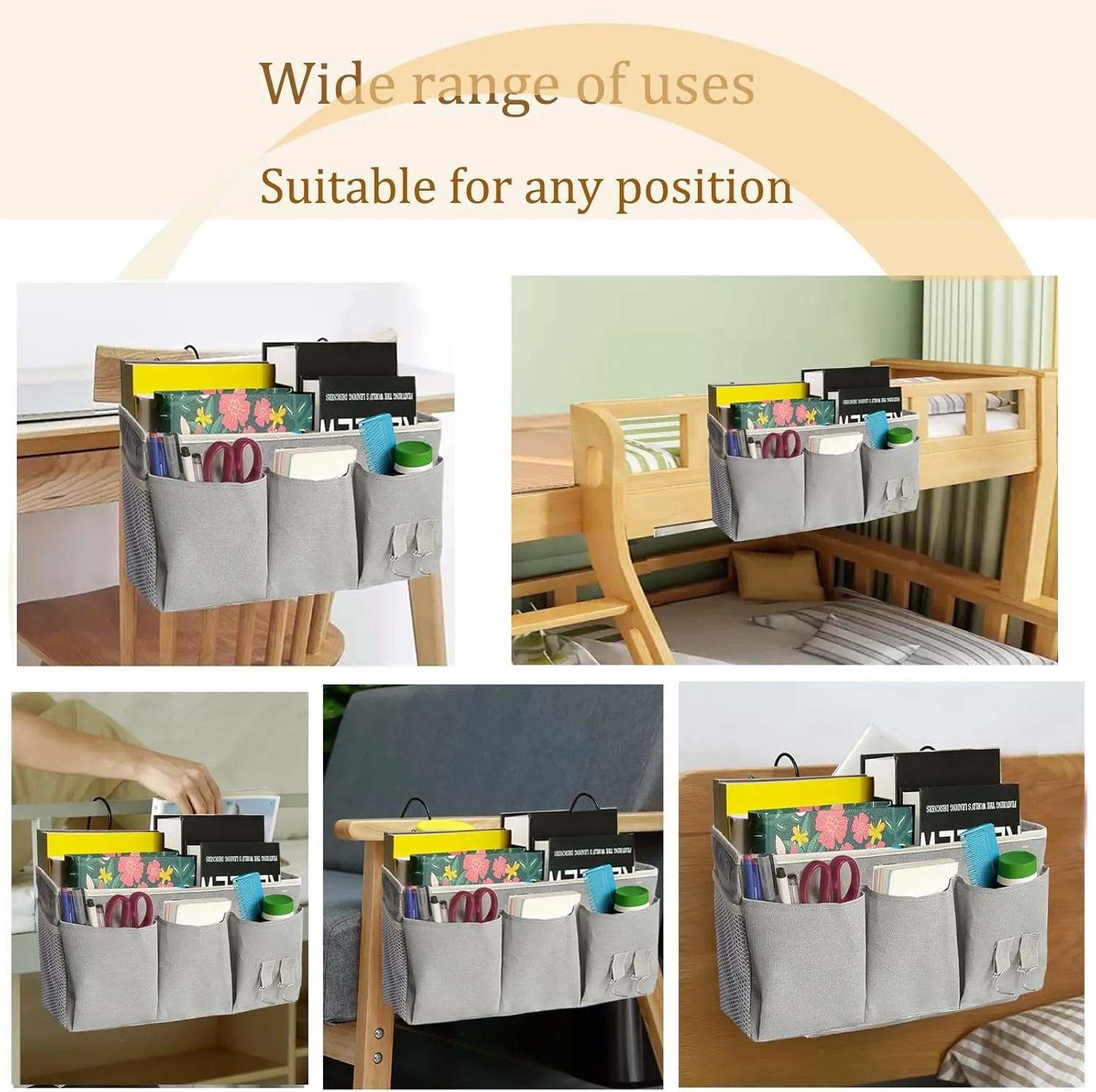 Bedside Caddy, Bedside Hanging Storage Organizer forBunk and Hospital Beds,College Dorm Bed，Can be Placed Glasses Books Mobile Phones (White 2)…