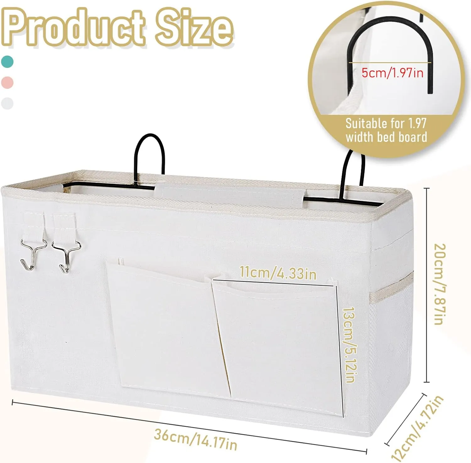 Bedside Caddy Bedside Organizer Hanging Storage Bag for Bunk College Dorm Bed and Hospital Beds with Magazine Water Bottle Phone Holder (2Pack White)