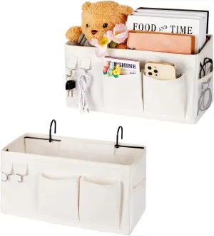 Bedside Caddy Bedside Organizer Hanging Storage Bag for Bunk College Dorm Bed and Hospital Beds with Magazine Water Bottle Phone Holder (2Pack White)