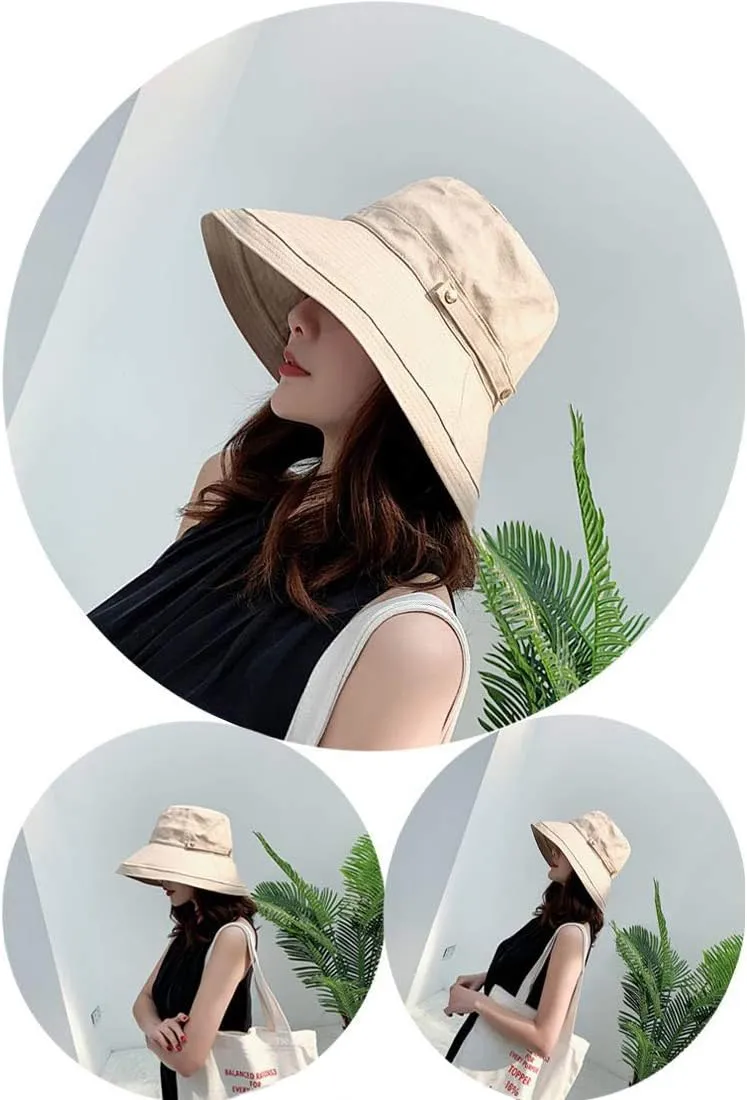 BeFur Summer Sun Hats for Women Wide Brim Bucket Hat Packable Roll Up Beach Cap