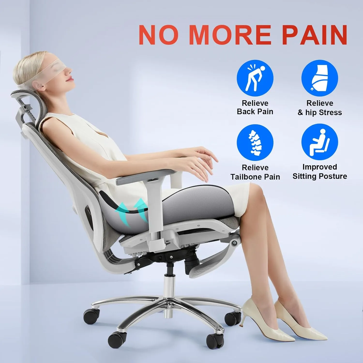 Benazcap X Large Memory Seat Cushion for Office Chair Ergonomic Cushions Butt Pillow for Pressure Relief Sciatica & Pain Relief Memory Foam for Long Sitting for Gaming Chair and Car Seat-Black & Grey