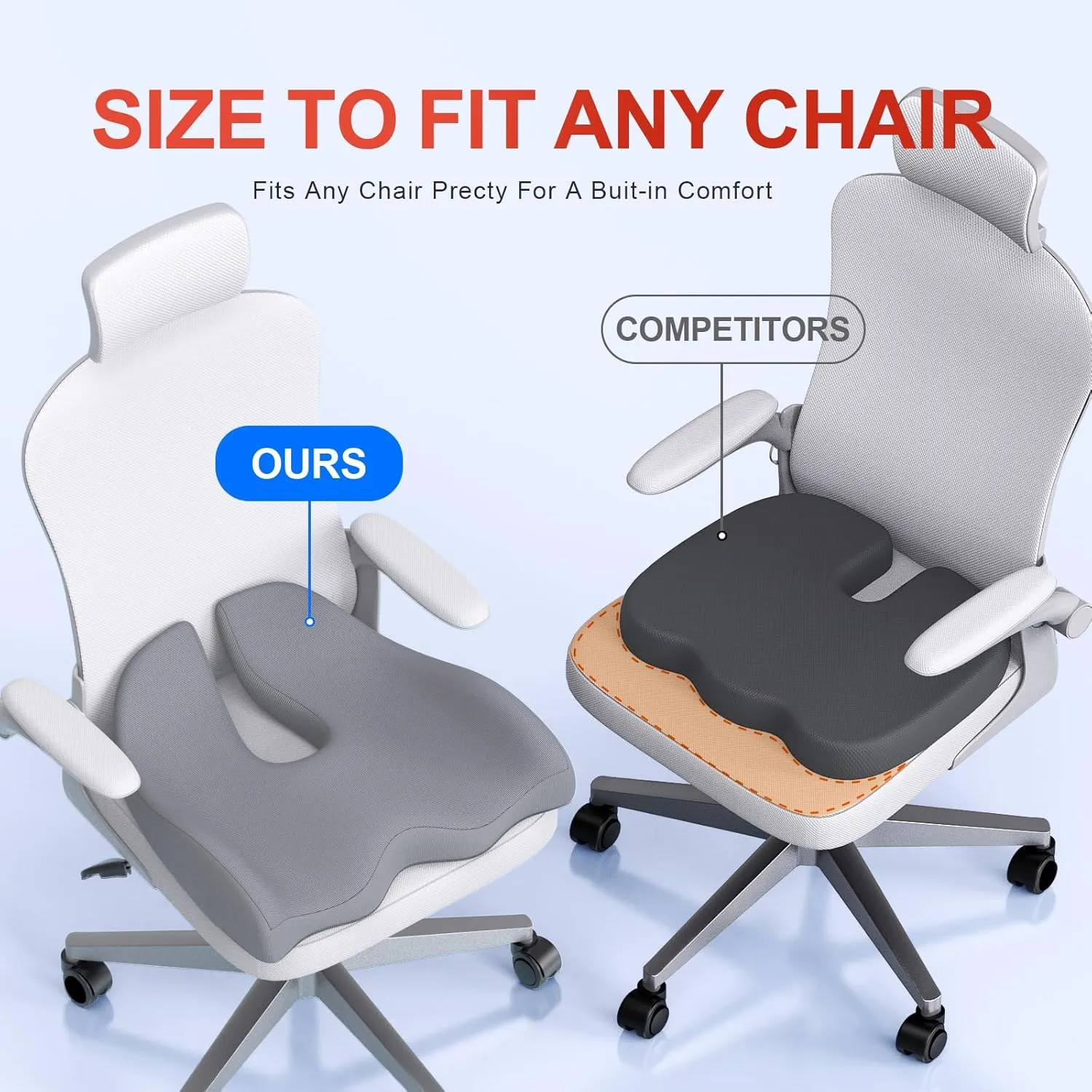 Benazcap X Large Memory Seat Cushion for Office Chair Ergonomic Cushions Butt Pillow for Pressure Relief Sciatica & Pain Relief Memory Foam for Long Sitting for Gaming Chair and Car Seat-Dark Grey