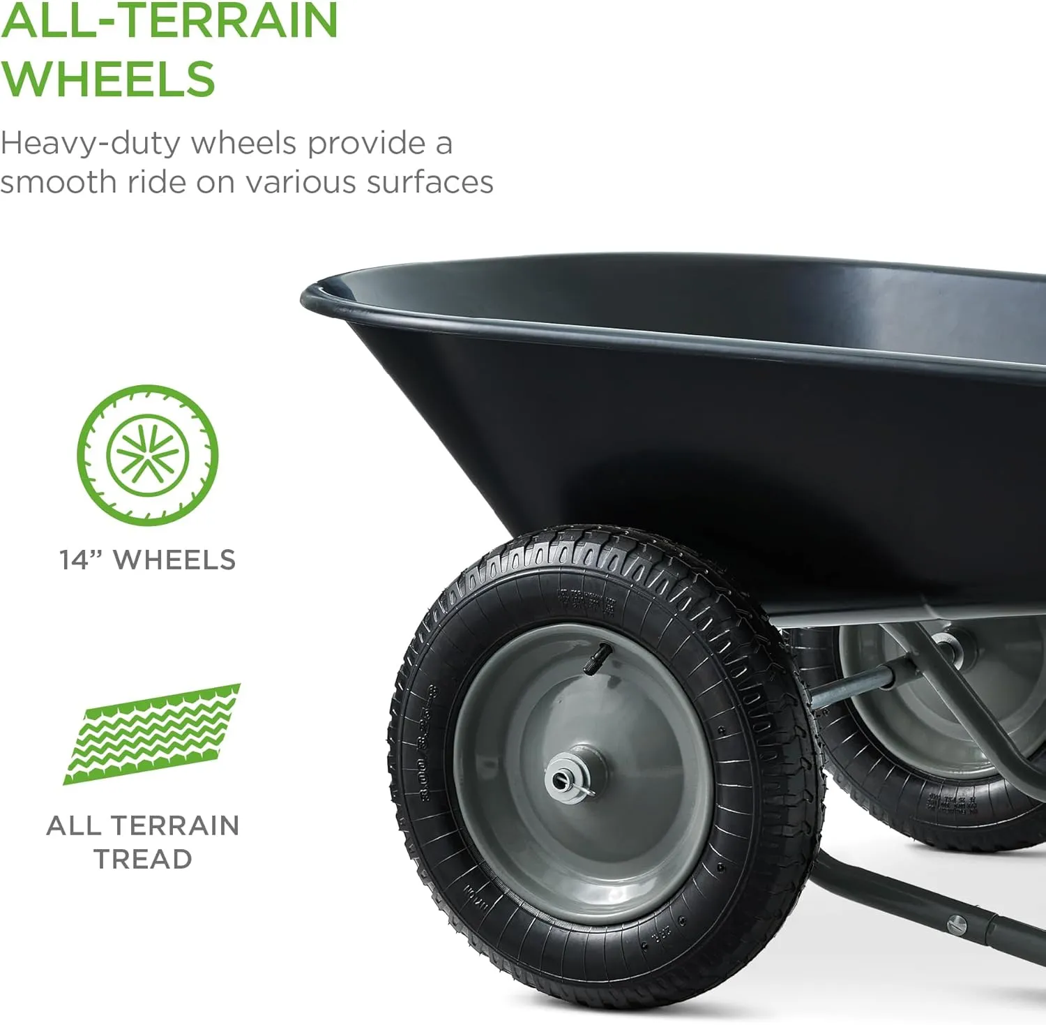Best Choice Products Dual-Wheel Home Utility Yard Wheelbarrow Garden Cart w/Built-in Stand for Lawn, Gardening, Construction - Black