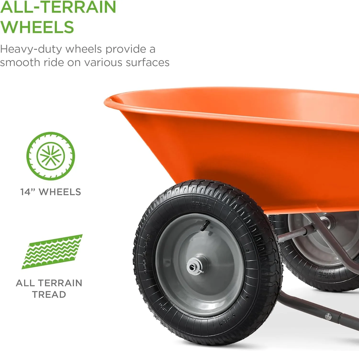 Best Choice Products Dual-Wheel Home Utility Yard Wheelbarrow Garden Cart w/Built-in Stand for Lawn, Gardening, Construction - Orange