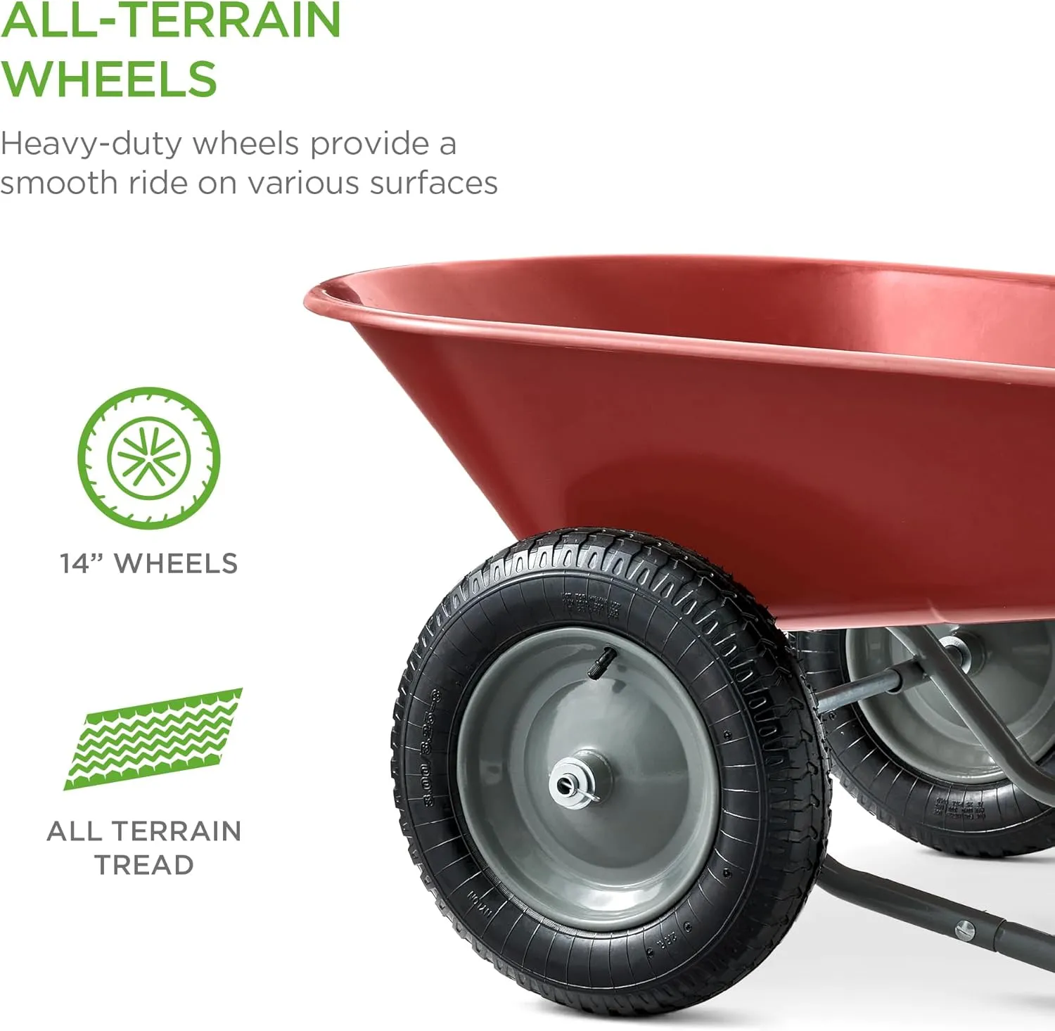 Best Choice Products Dual-Wheel Home Utility Yard Wheelbarrow Garden Cart w/Built-in Stand for Lawn, Gardening, Construction - Red