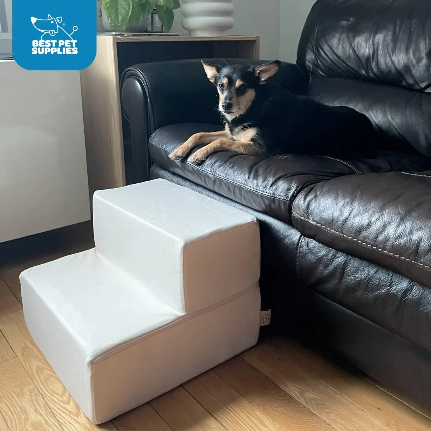 Best Pet Supplies Foldable Pet Steps/Stairs with CertiPUR-US Certified Foam for Small to Medium Dogs/Cats - Ash Gray Linen, 2-Step (H: 12")
