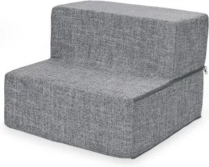 Best Pet Supplies Foldable Pet Steps/Stairs with CertiPUR-US Certified Foam for Small to Medium Dogs/Cats - Ash Gray Linen, 2-Step (H: 12")