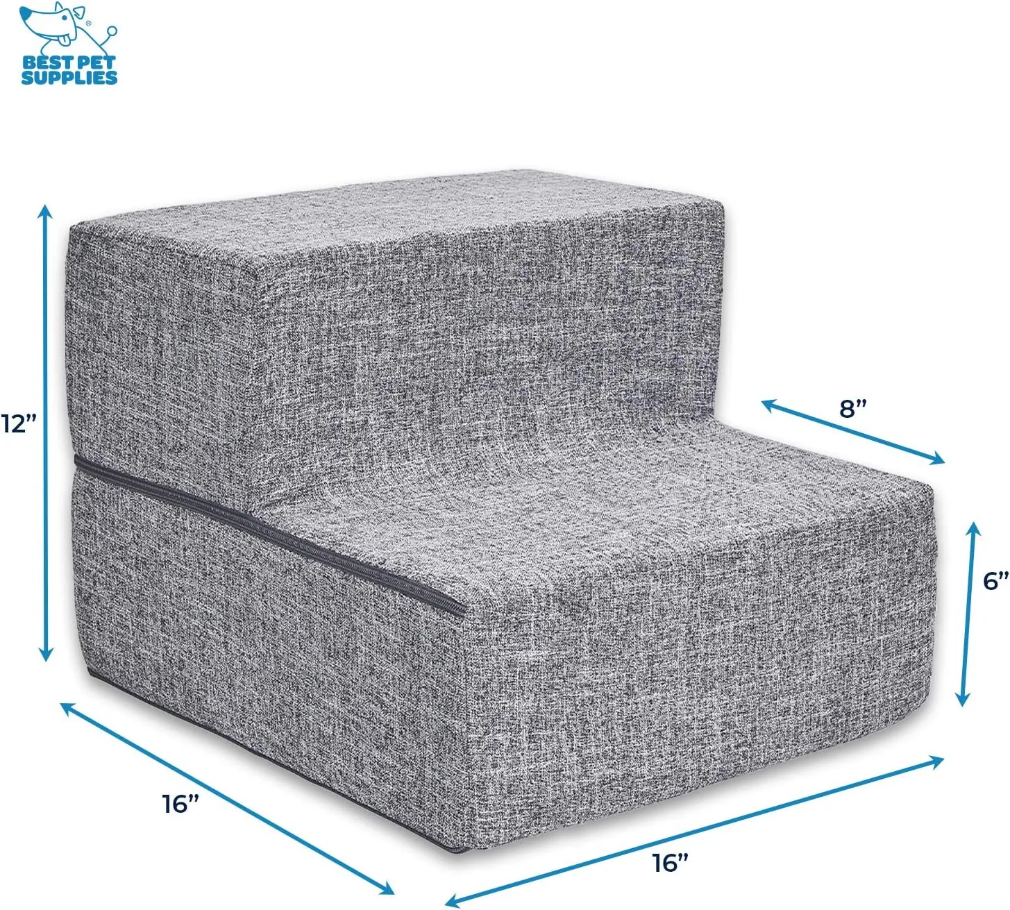 Best Pet Supplies Foldable Pet Steps/Stairs with CertiPUR-US Certified Foam for Small to Medium Dogs/Cats - Ash Gray Linen, 2-Step (H: 12")